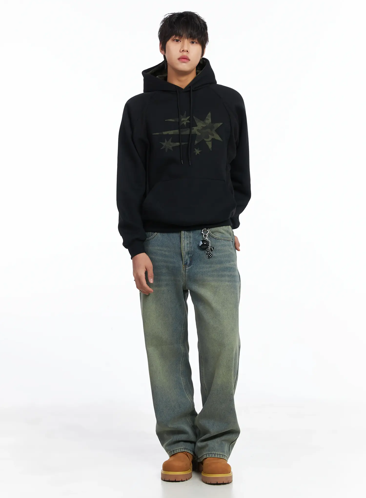 Men's Simple Camo Detail Fleece Hoodie IJ512 - Image 7