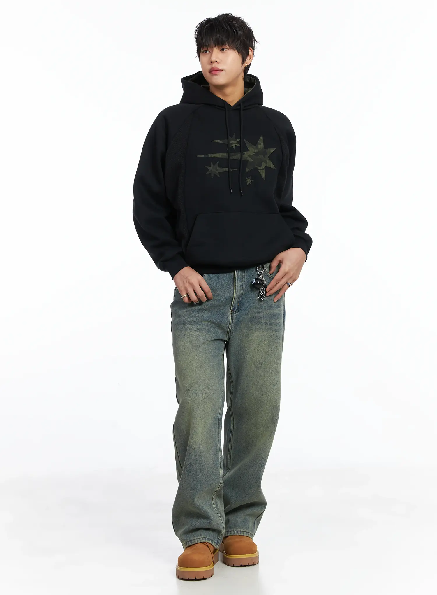 Men's Simple Camo Detail Fleece Hoodie IJ512 - Image 8