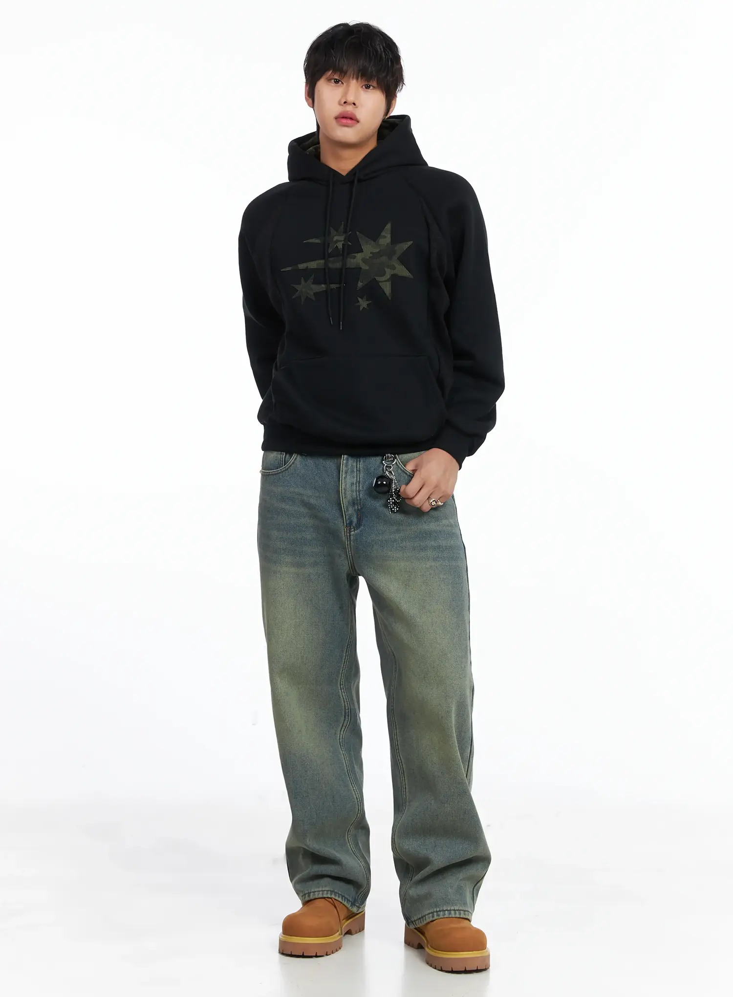 Men's Simple Camo Detail Fleece Hoodie IJ512 - Image 9