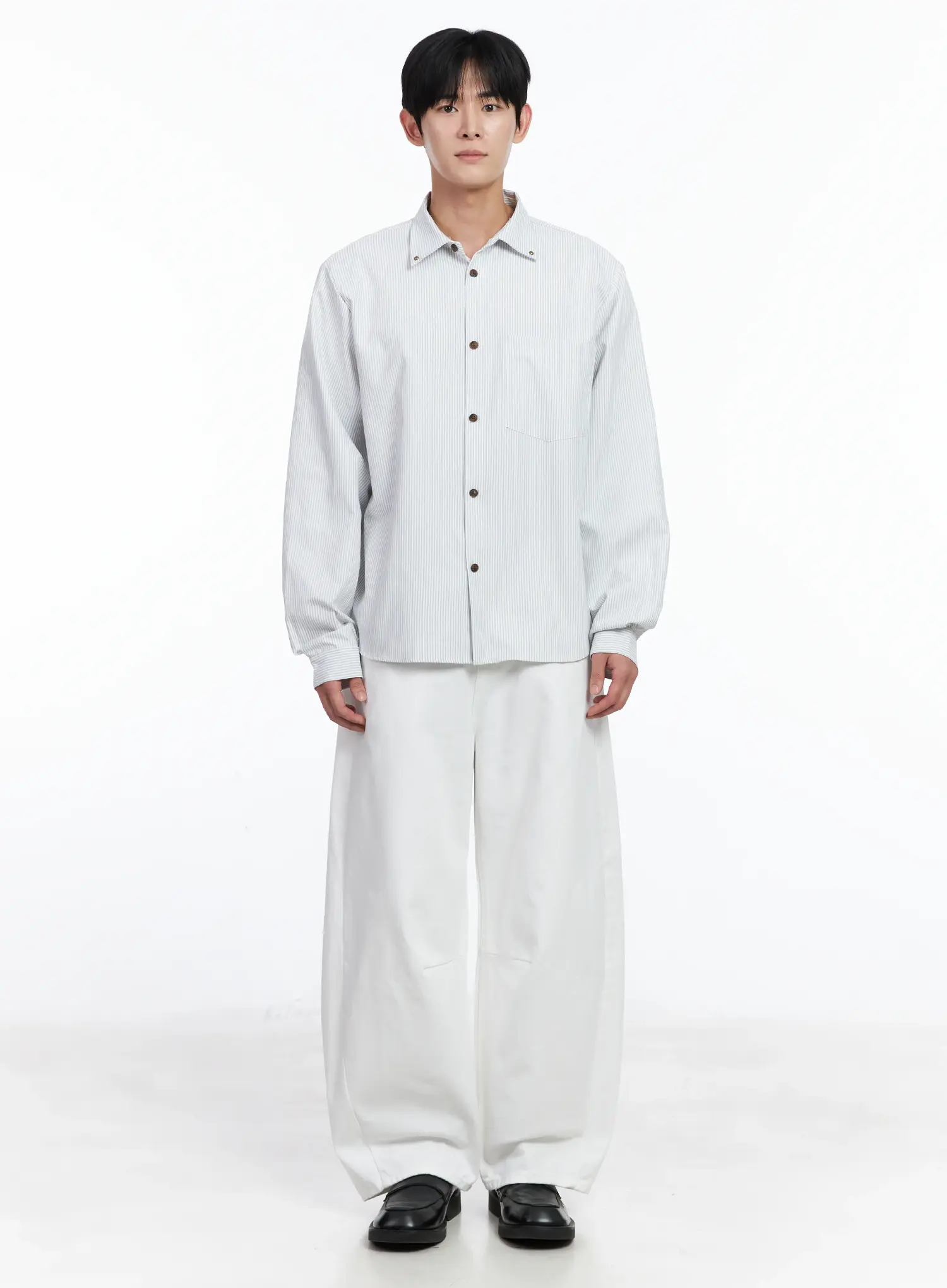 Men's Simple Striped Button-Up Shirt IJ521 - Image 3