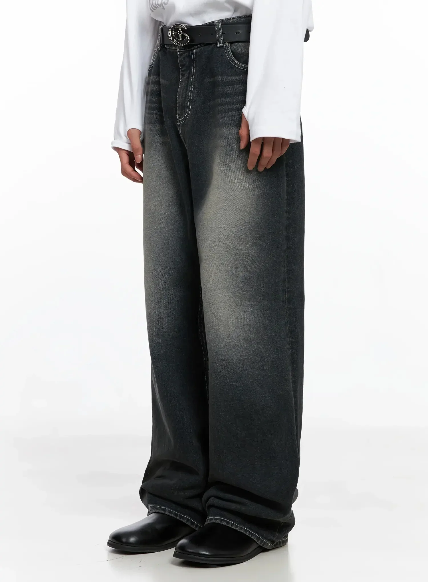 Men's Smoky Faded Wide Denim Jeans IO516 - Image 6