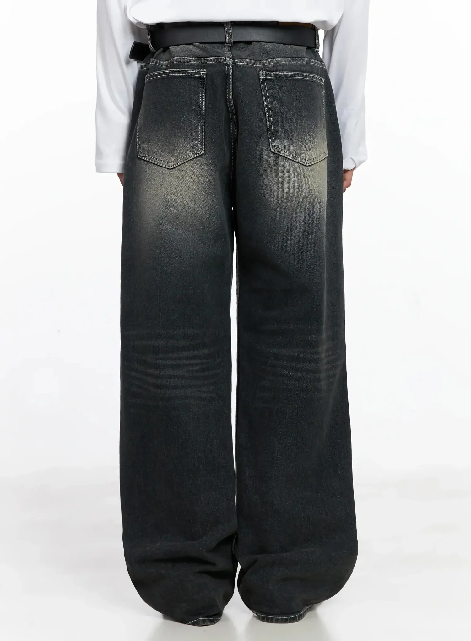Men's Smoky Faded Wide Denim Jeans IO516 - Image 8