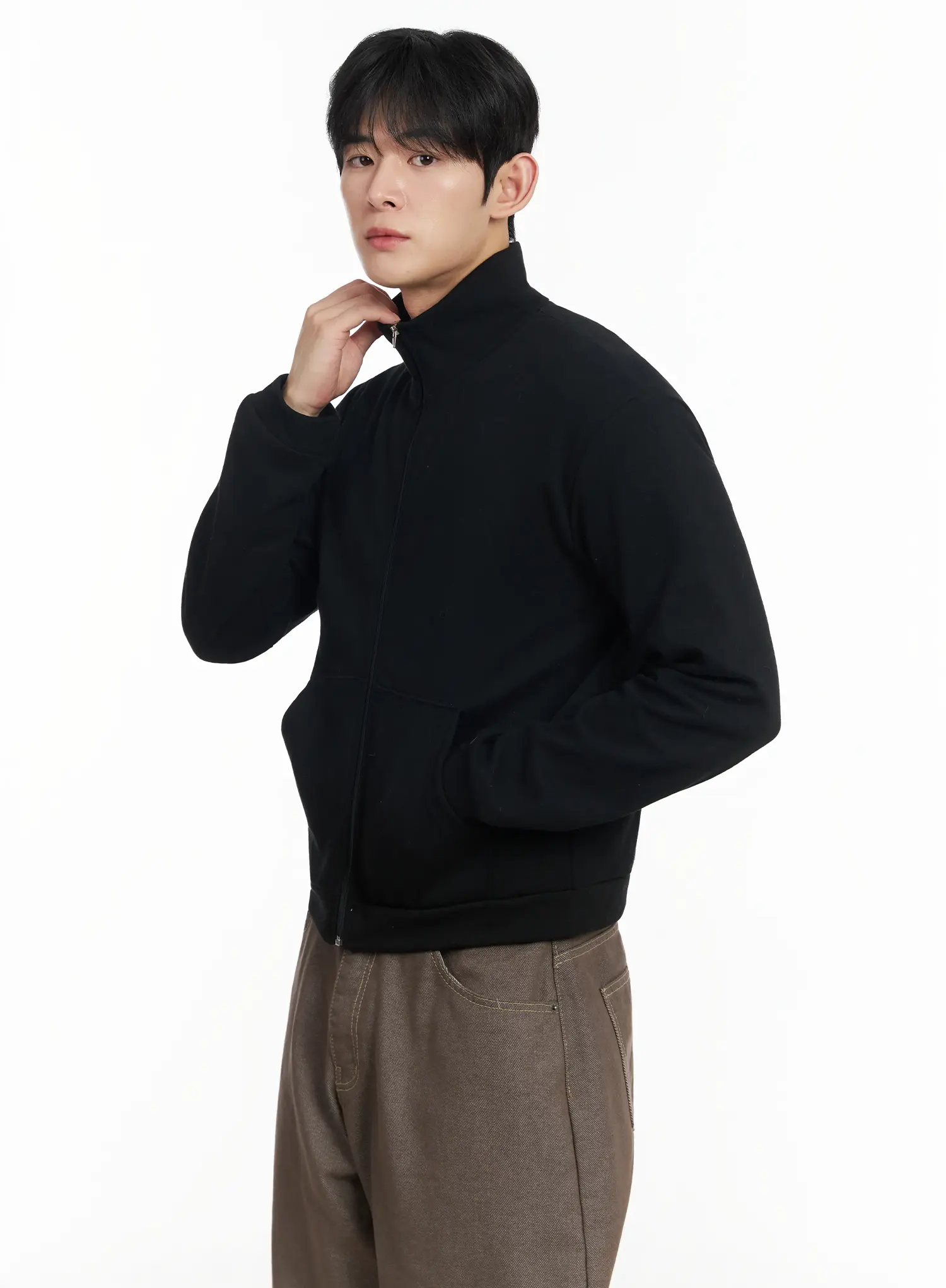 Men's Soft Basic Collared Zip-Up Jacket IF516 - Image 3