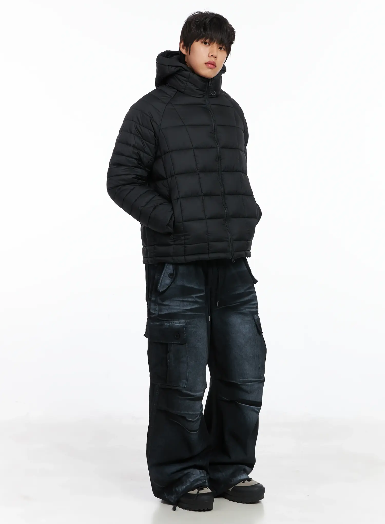 Men's Square Quilted Hooded Puffer Jacket IJ512 - Image 10
