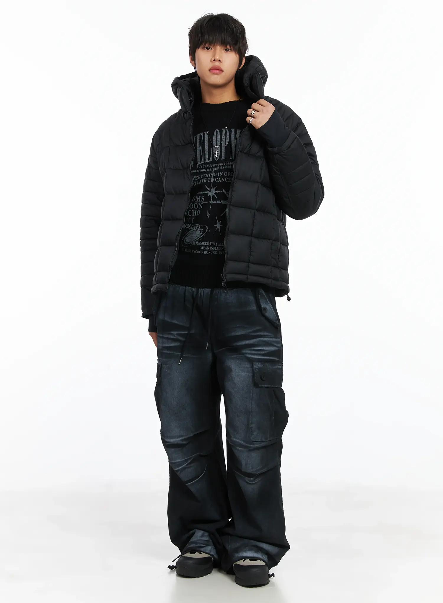 Men's Square Quilted Hooded Puffer Jacket IJ512 - Image 11