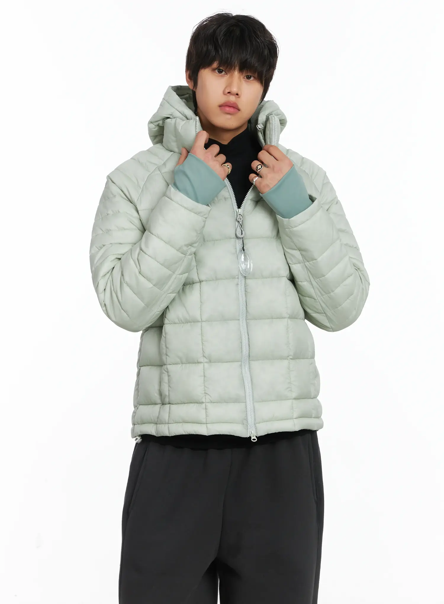 Men's Square Quilted Hooded Puffer Jacket IJ512 - Image 12