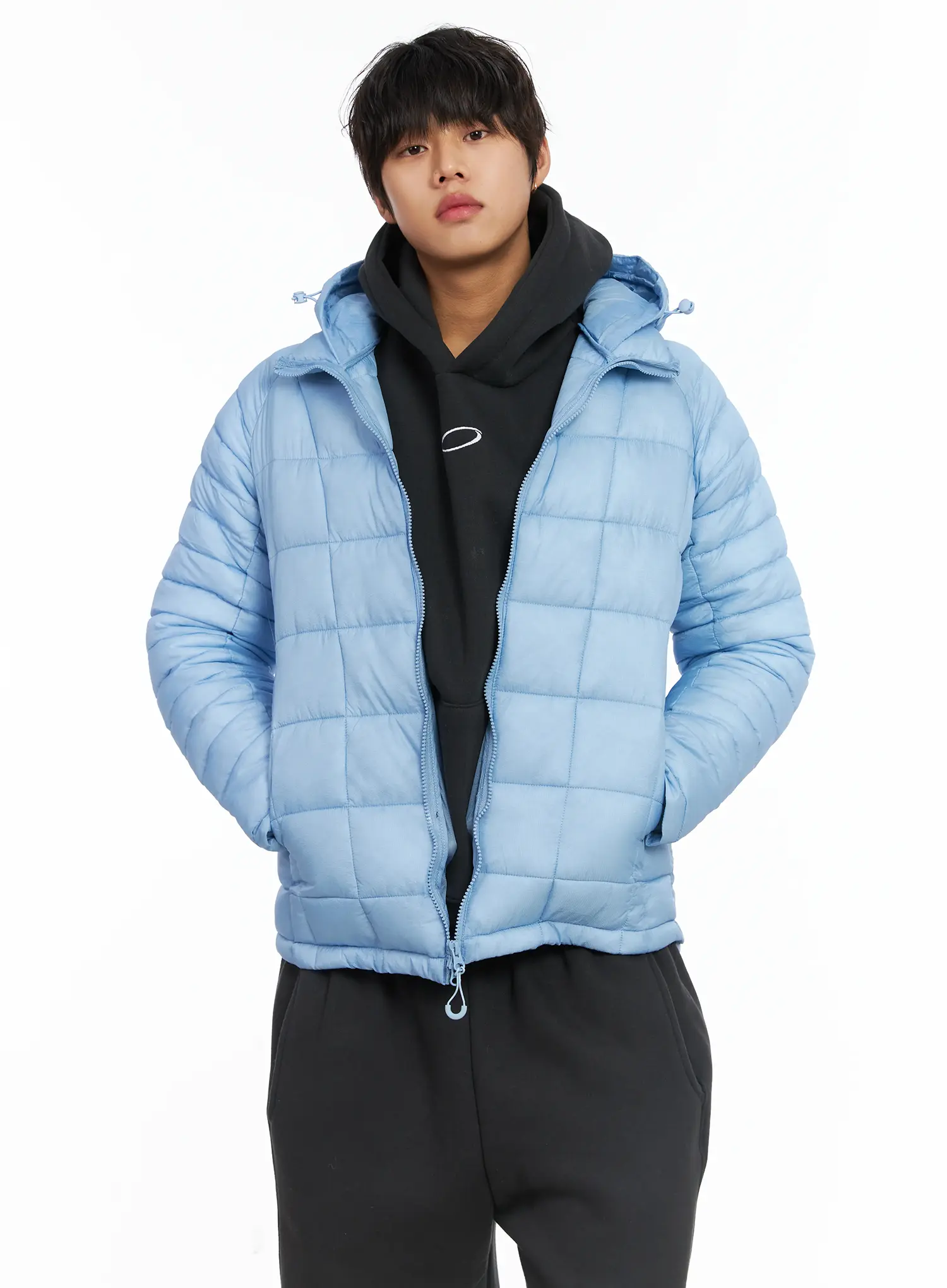 Men's Square Quilted Hooded Puffer Jacket IJ512 - Image 2