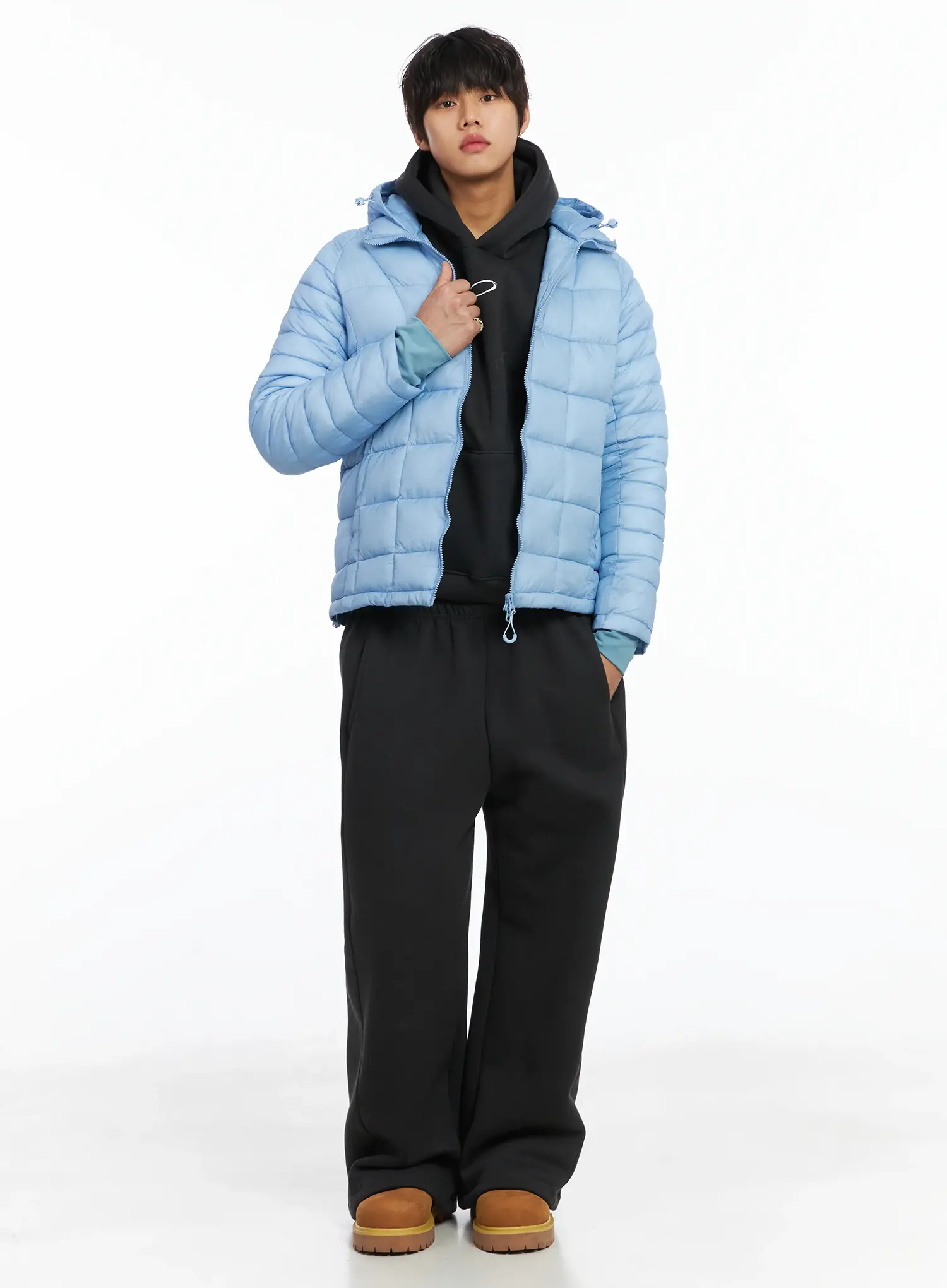 Men's Square Quilted Hooded Puffer Jacket IJ512 - Image 3