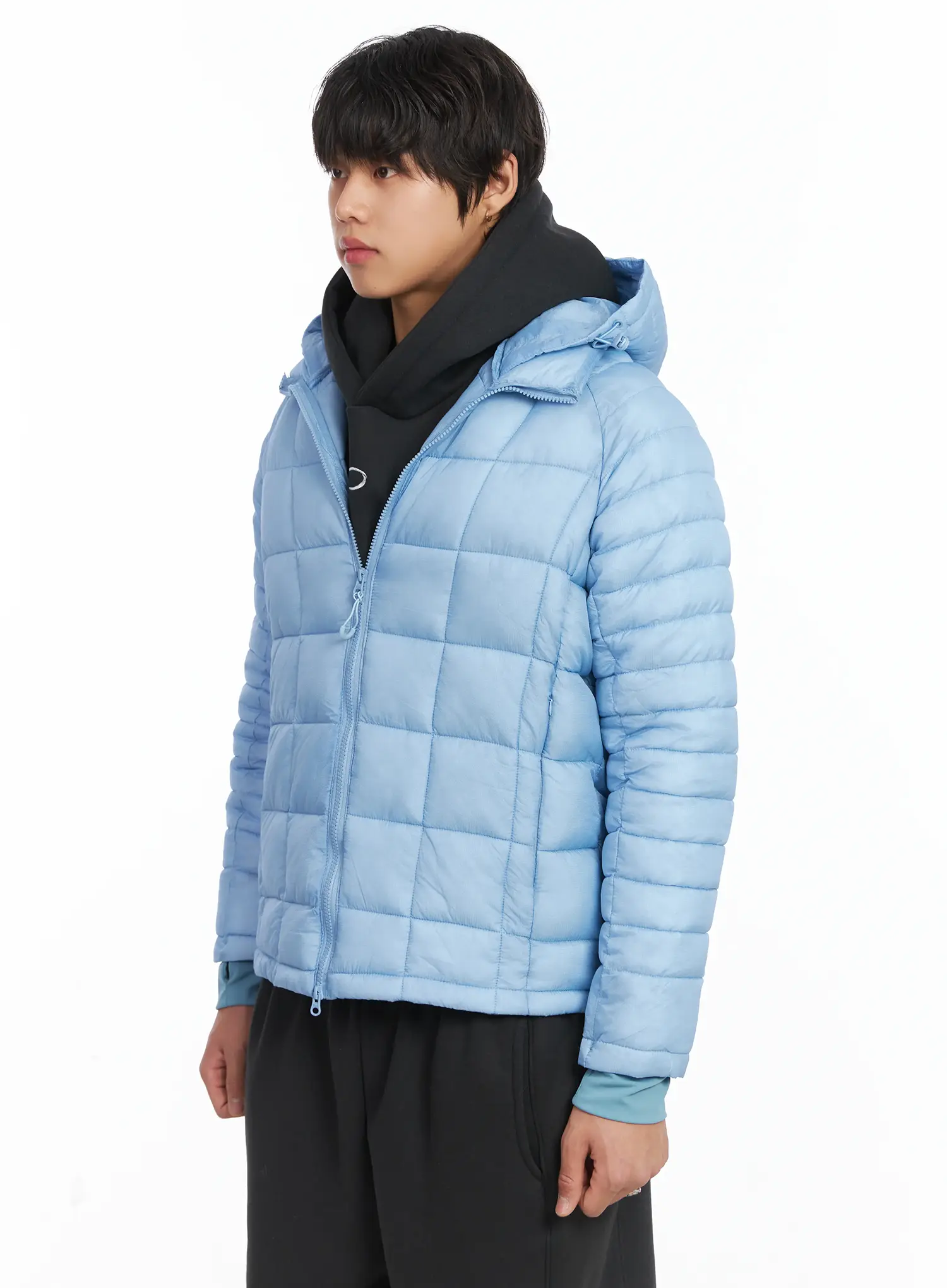 Men's Square Quilted Hooded Puffer Jacket IJ512 - Image 5