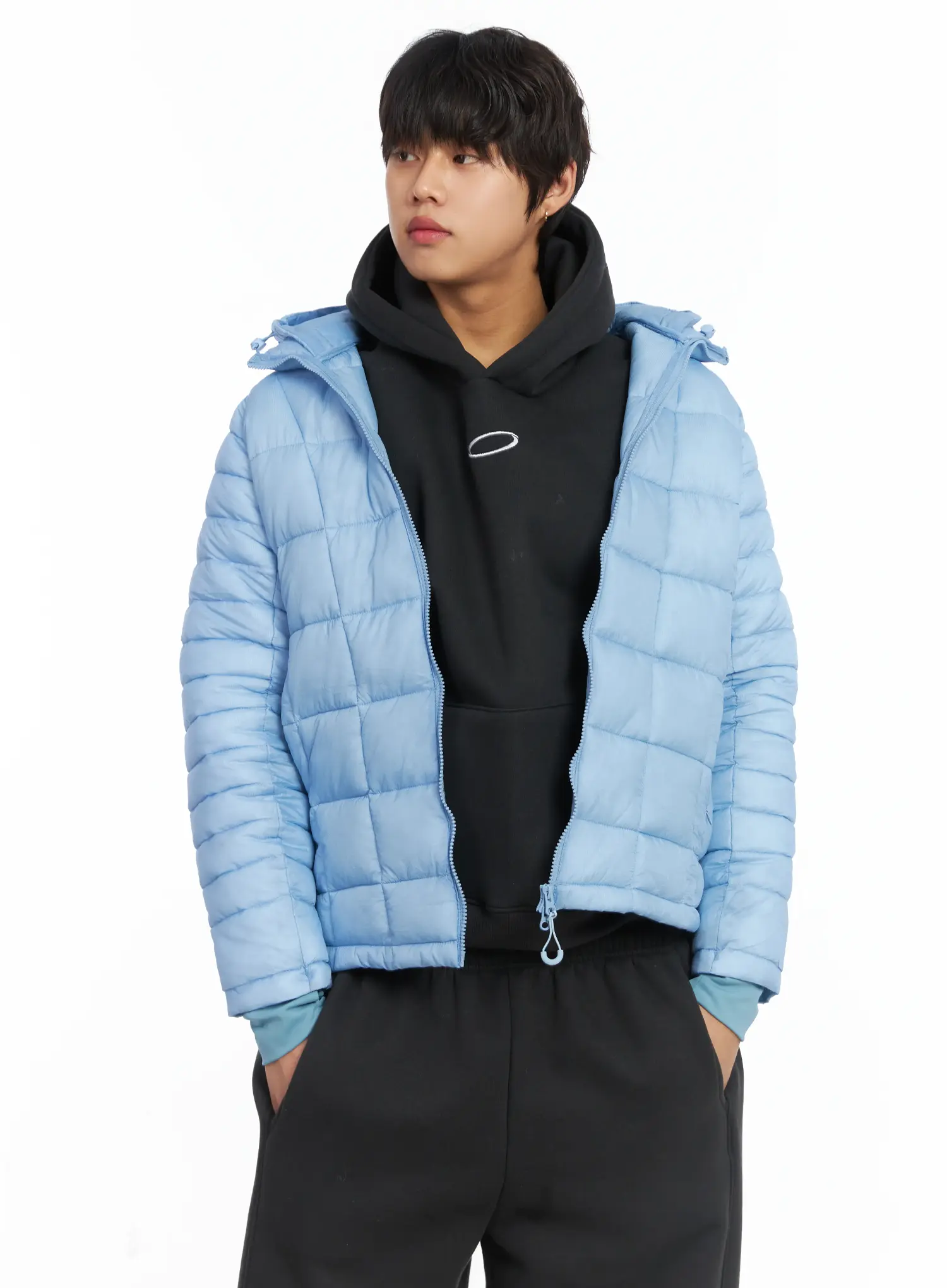 Men's Square Quilted Hooded Puffer Jacket IJ512 - Image 7