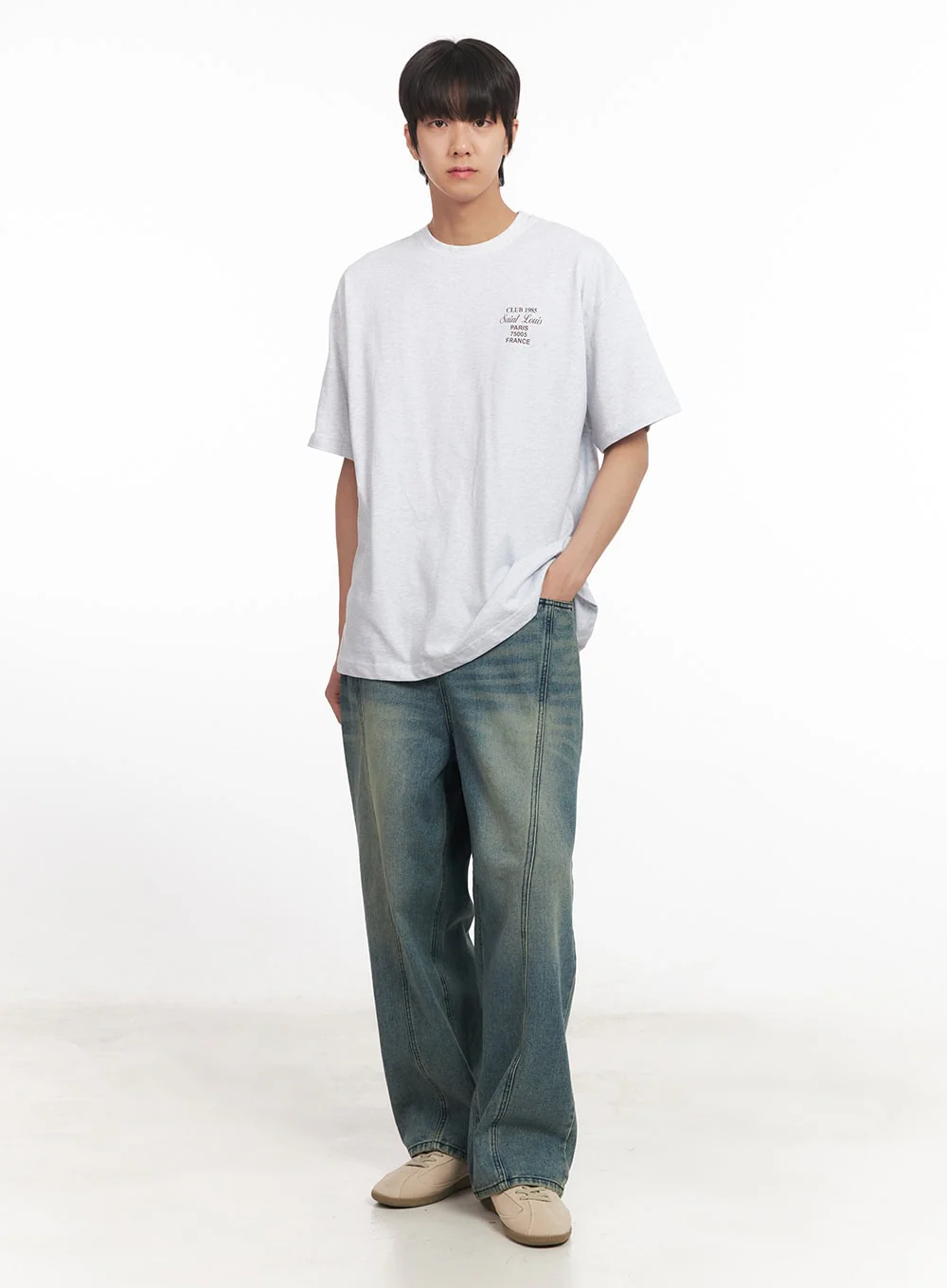 Men's Stitched Detail Wide-Fit Jeans IA511 - Image 10