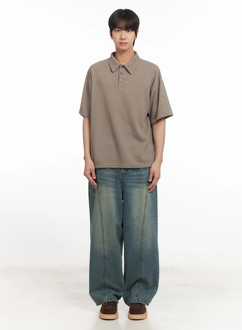 Men's Stitched Detail Wide-Fit Jeans IA511 - Image 5
