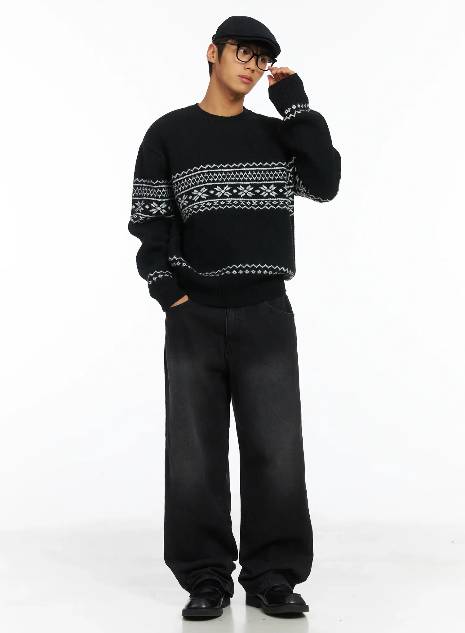 Men's Straight Semi-Wide Fleece Jeans (Black) IJ514 - Image 8
