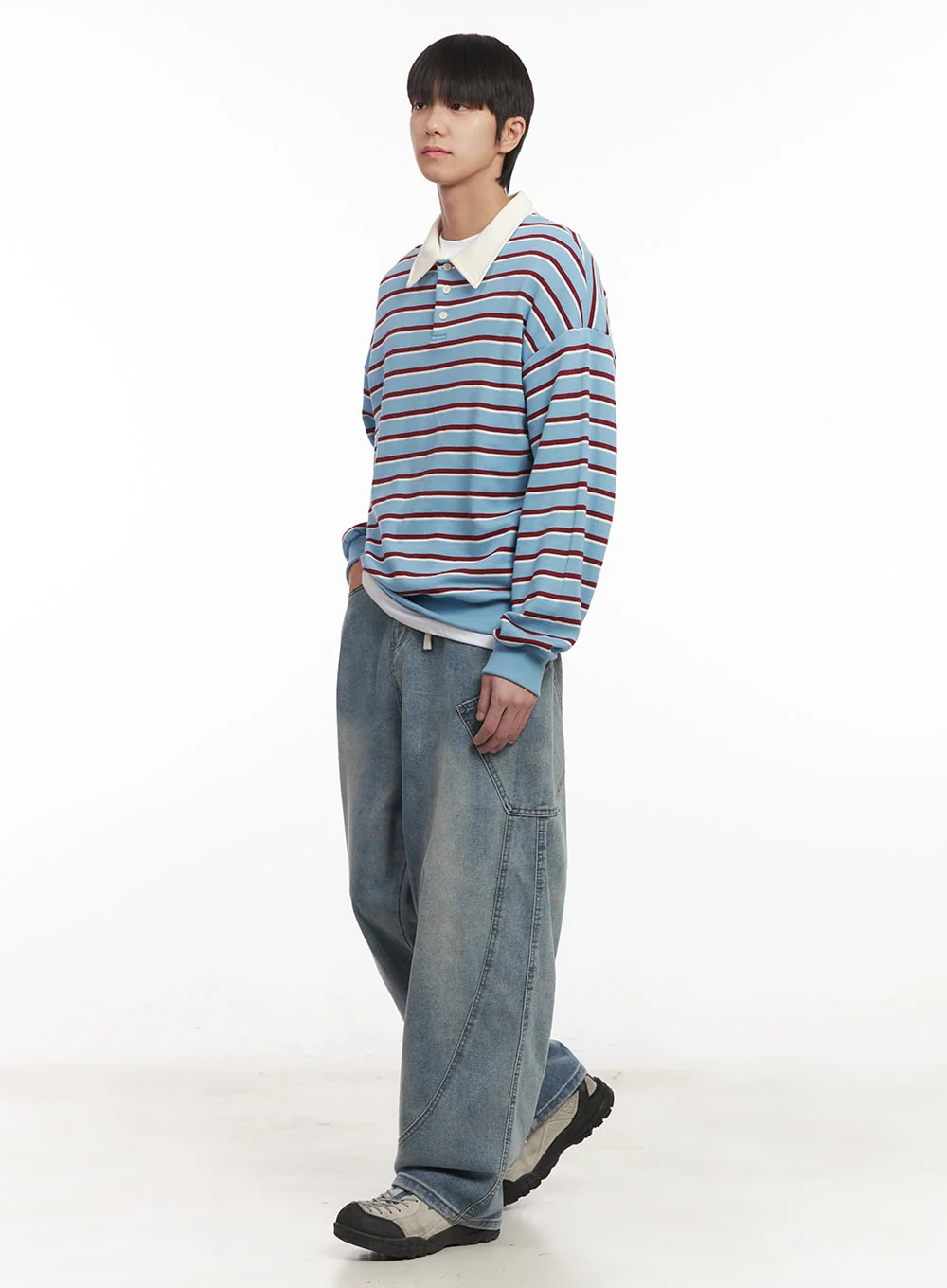 Men's Stripe Collared Sweatshirt (Light Blue) IM518 - Image 10