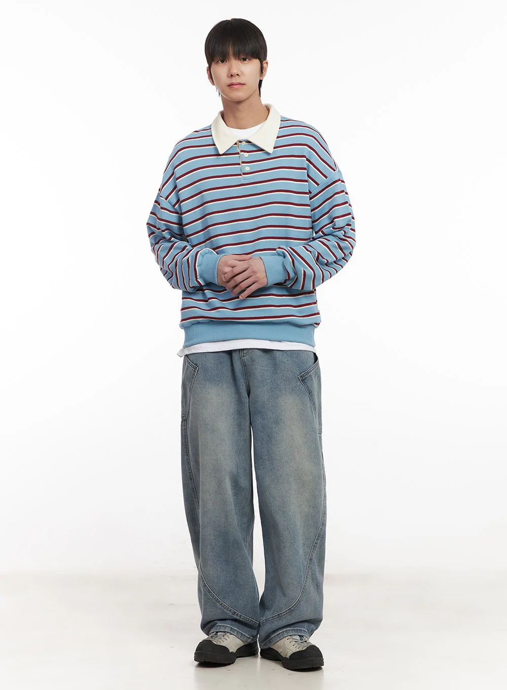 Men's Stripe Collared Sweatshirt (Light Blue) IM518 - Image 2