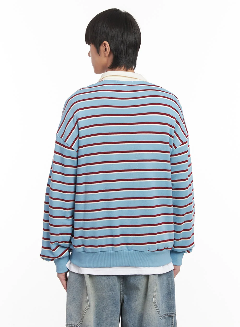 Men's Stripe Collared Sweatshirt (Light Blue) IM518 - Image 6