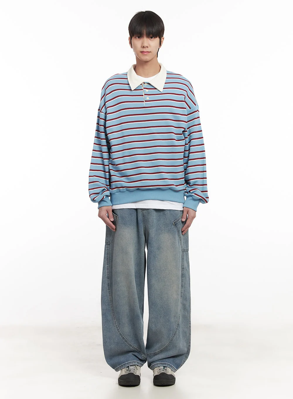 Men's Stripe Collared Sweatshirt (Light Blue) IM518 - Image 7