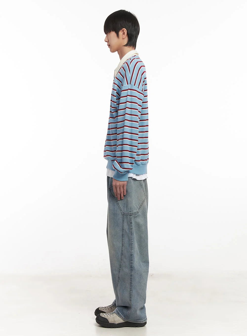 Men's Stripe Collared Sweatshirt (Light Blue) IM518 - Image 8