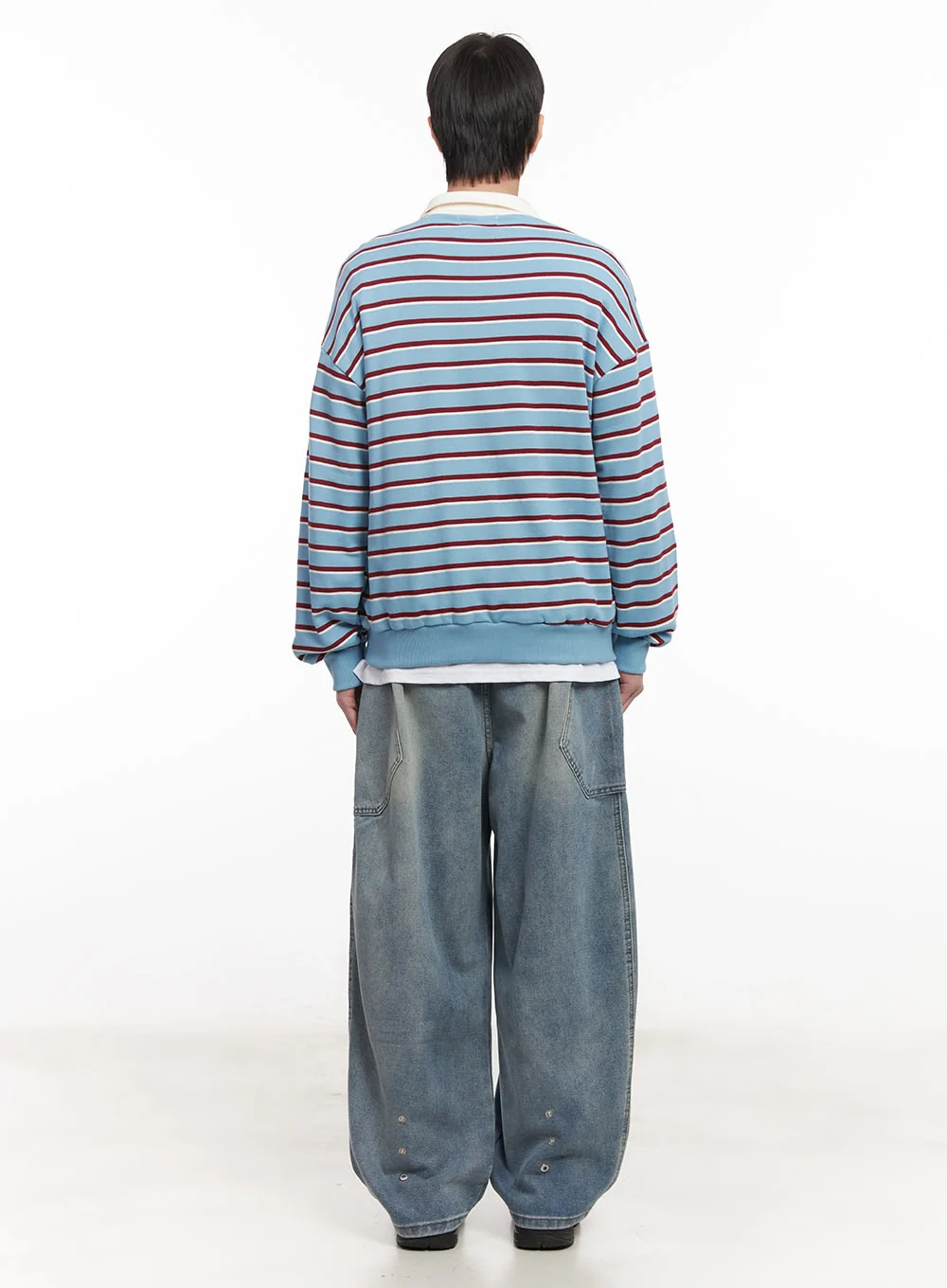 Men's Stripe Collared Sweatshirt (Light Blue) IM518 - Image 9