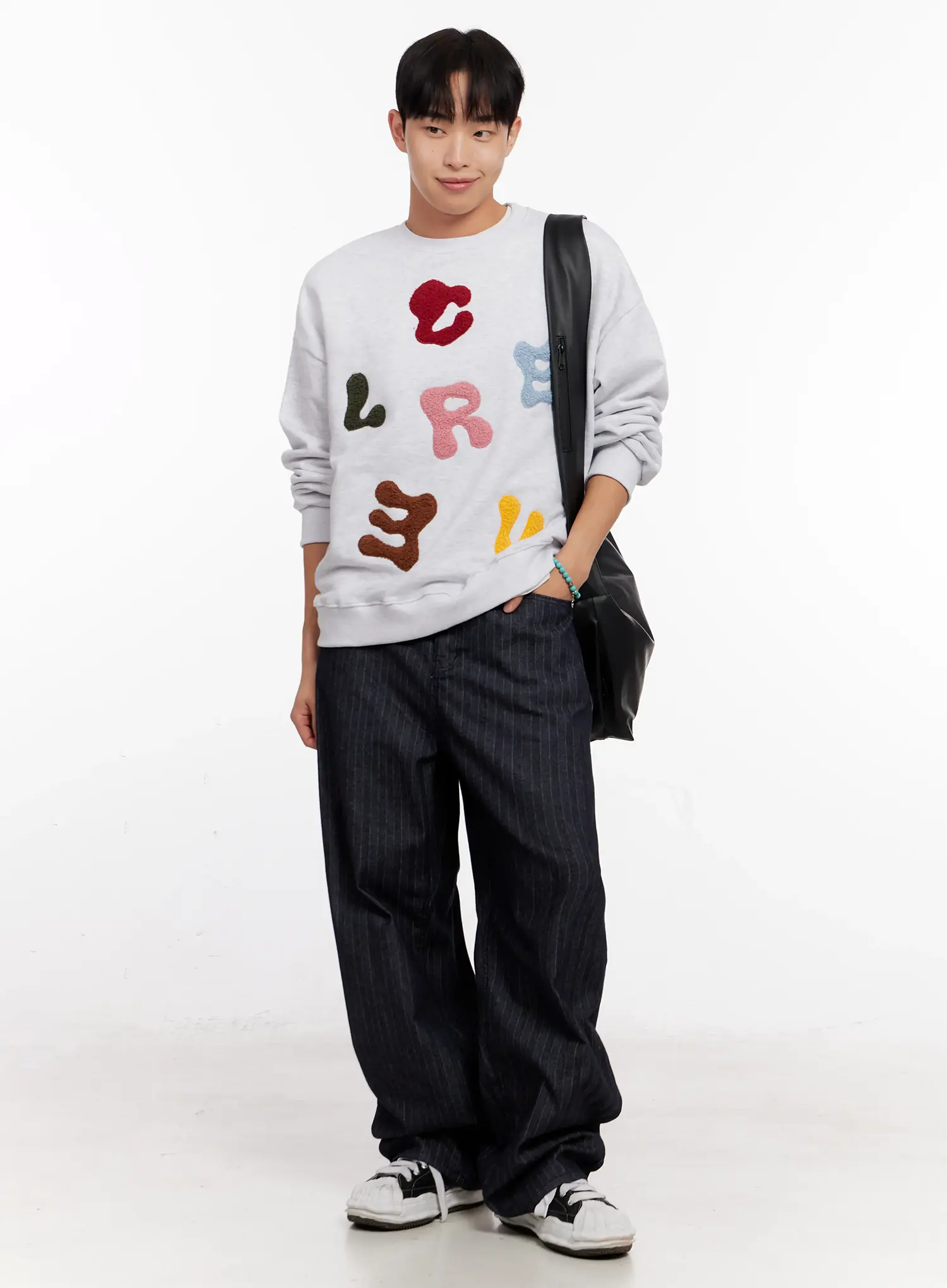 Men's Stripe Wide-Leg Jeans with Patch Detail IO523 - Image 10
