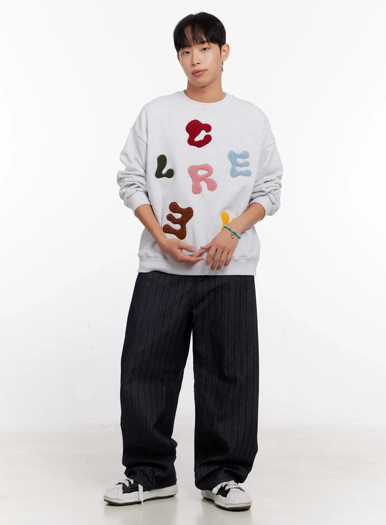 Men's Stripe Wide-Leg Jeans with Patch Detail IO523 - Image 8