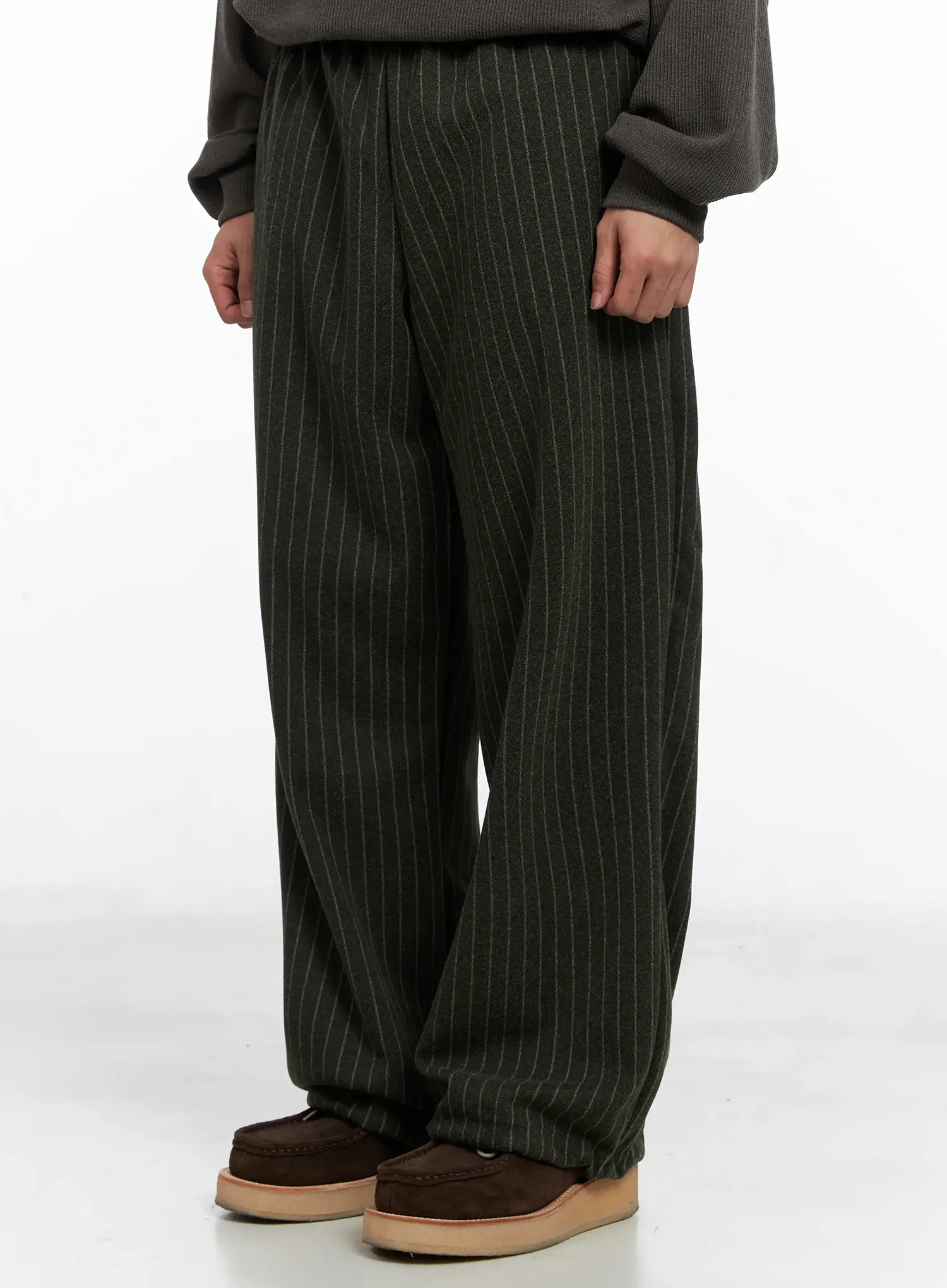 Men's Stripe Wide Leg Pants (Dark Green) IN518 - Image 4