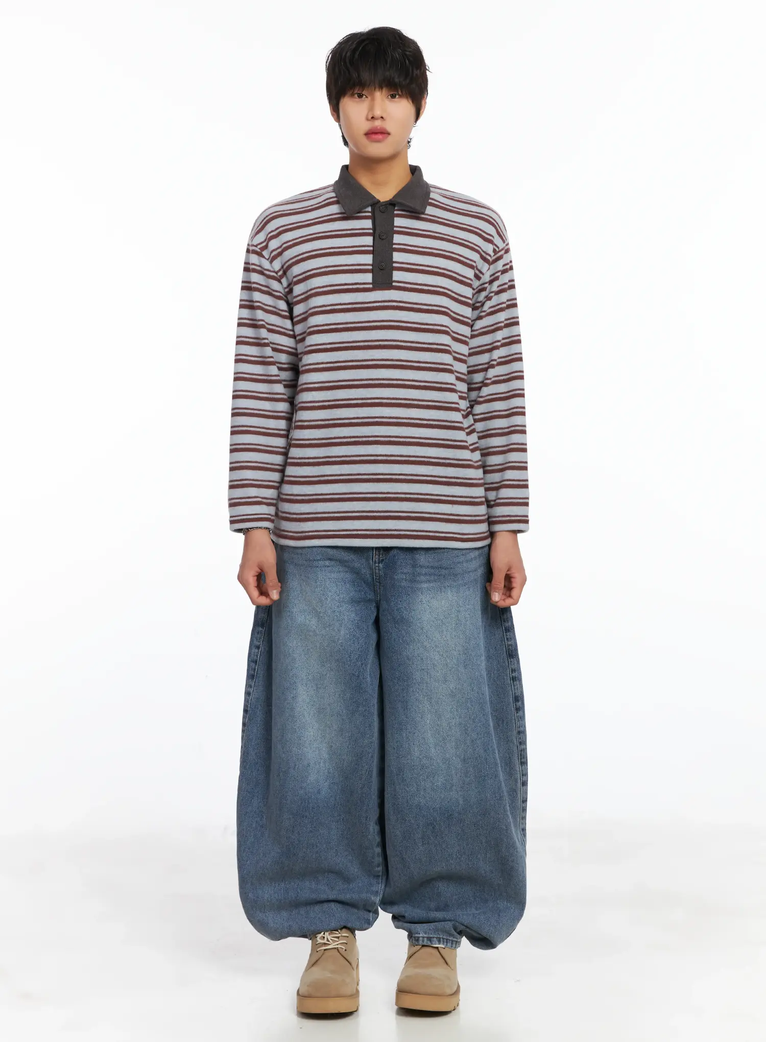 Men's Striped Collar Fleece Sweater IJ512 - Image 3