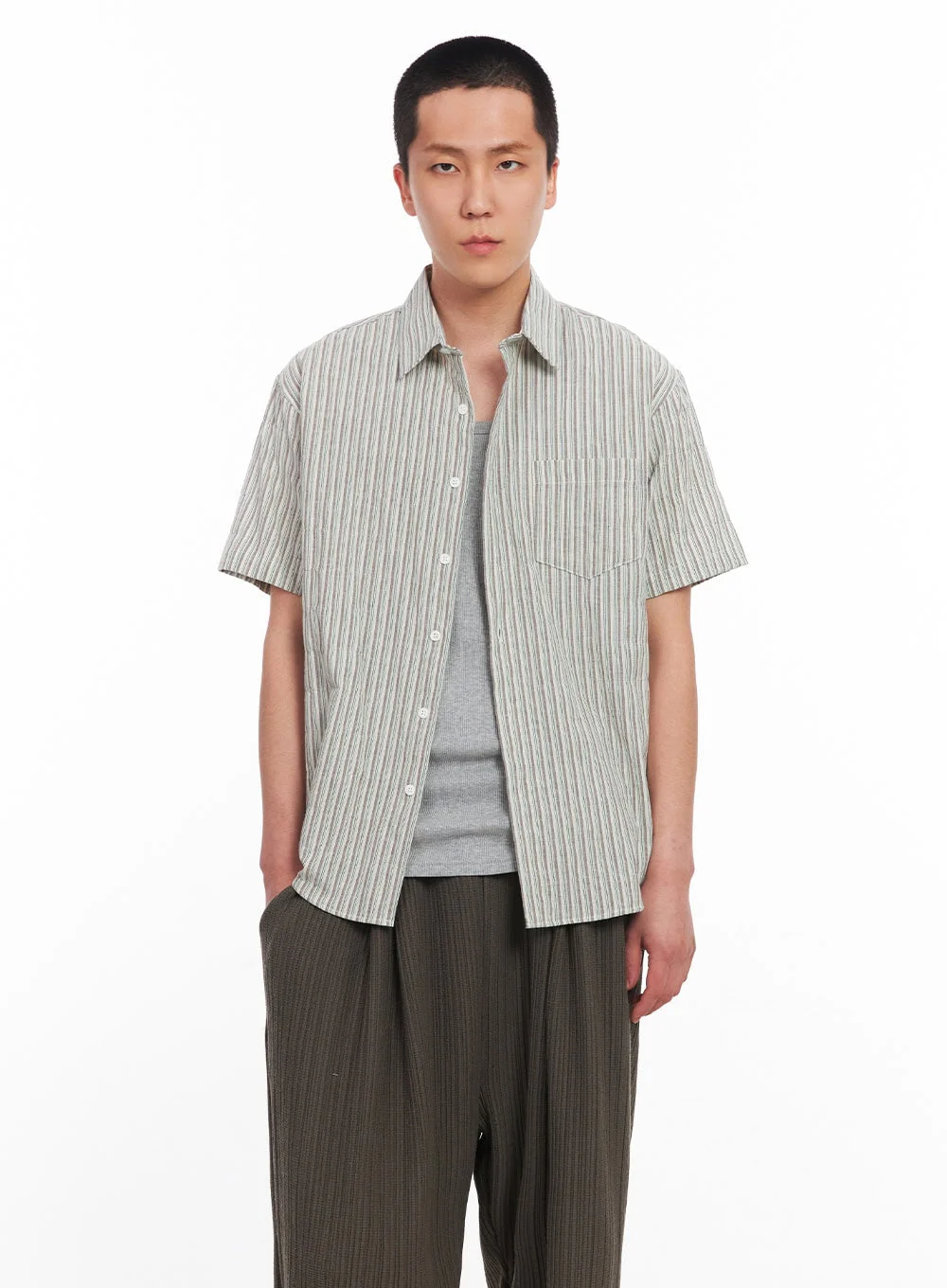 Men's Striped Collared Shirt IU512