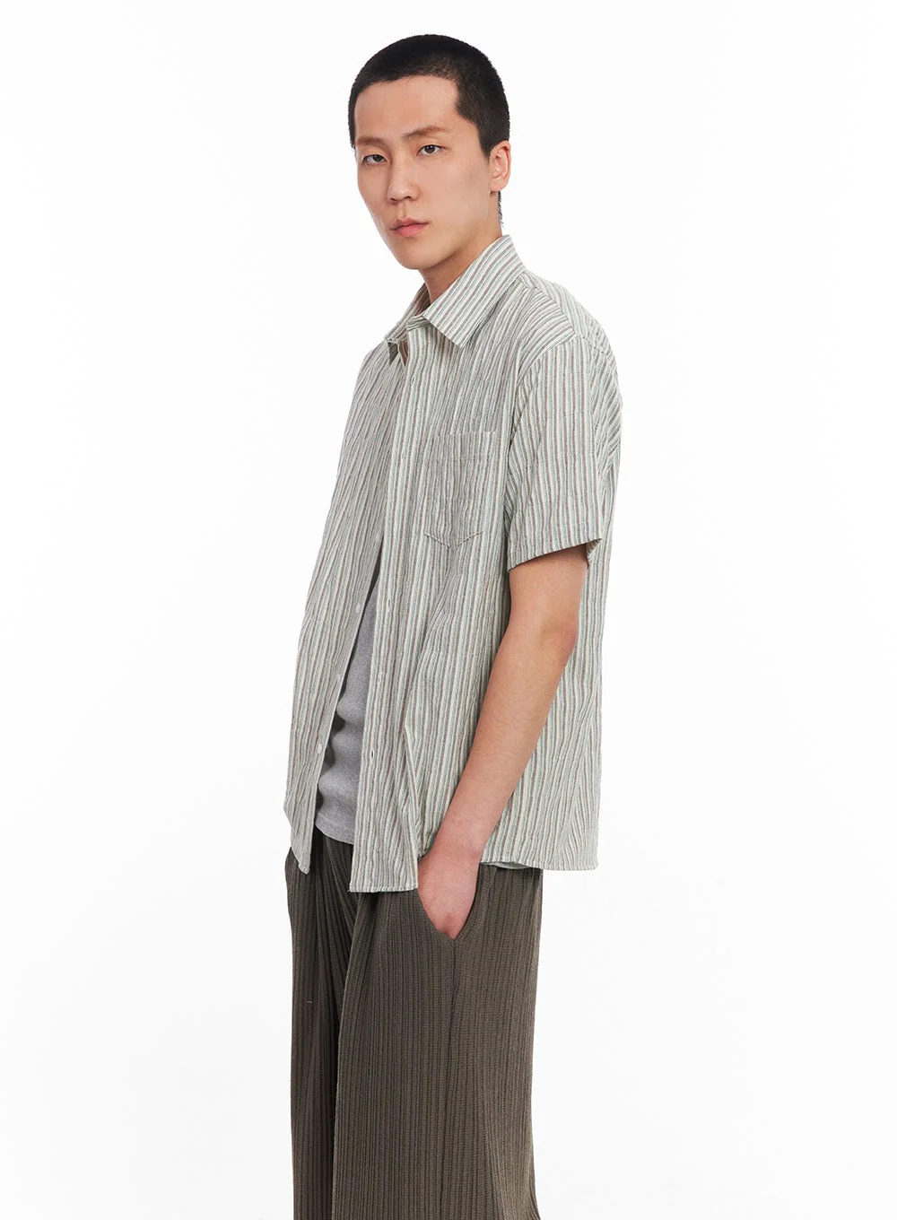 Men's Striped Collared Shirt IU512 - Image 6