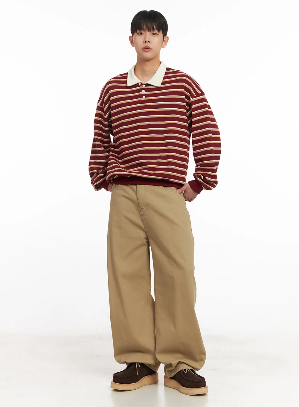 Men's Striped Collared Sweatshirt IM514 - Image 2