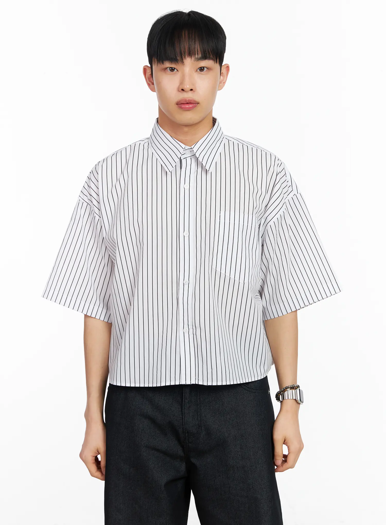 Men's Striped Cropped Shirt IA502 - Image 11