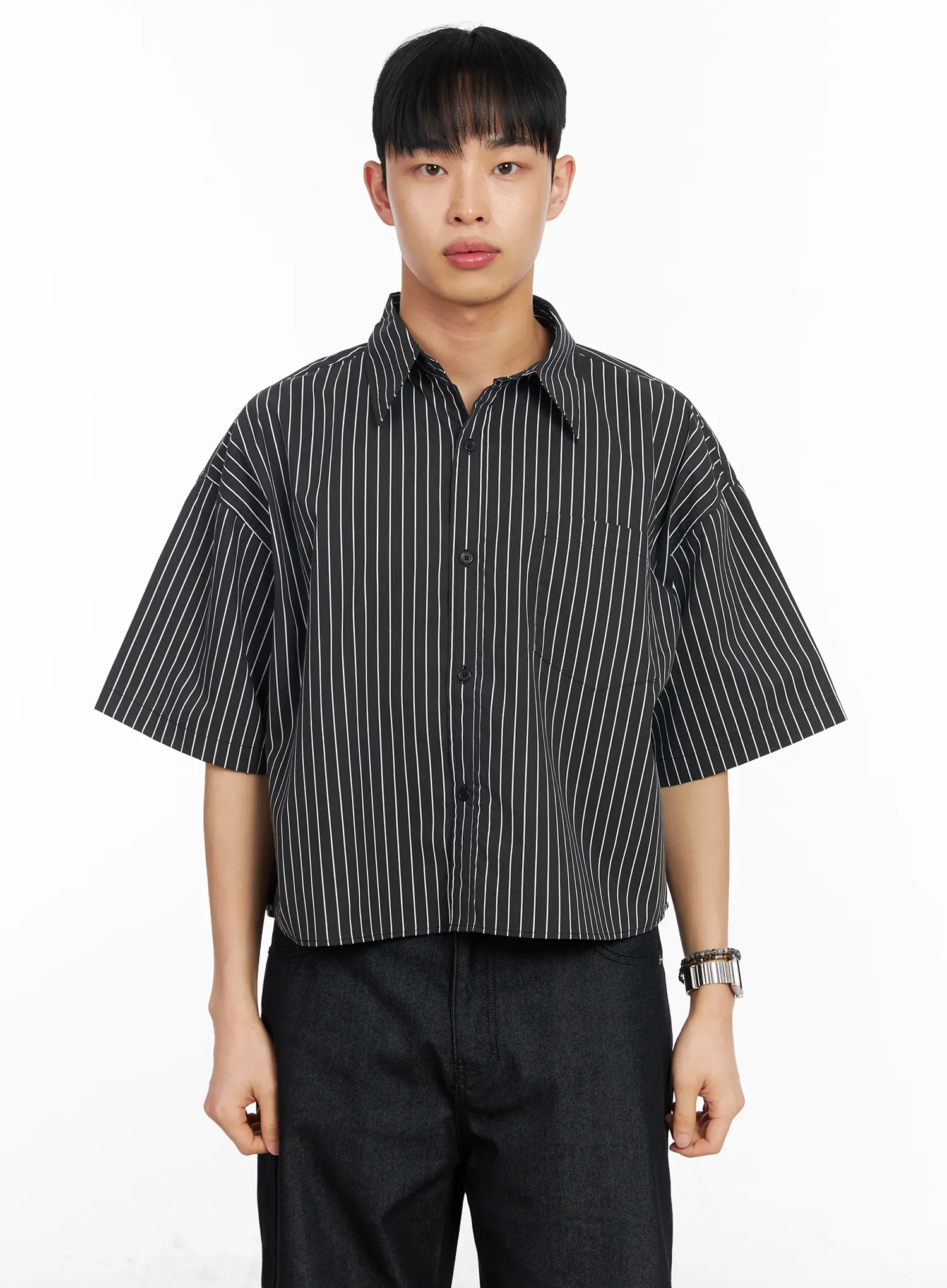 Men's Striped Cropped Shirt IA502 - Image 12