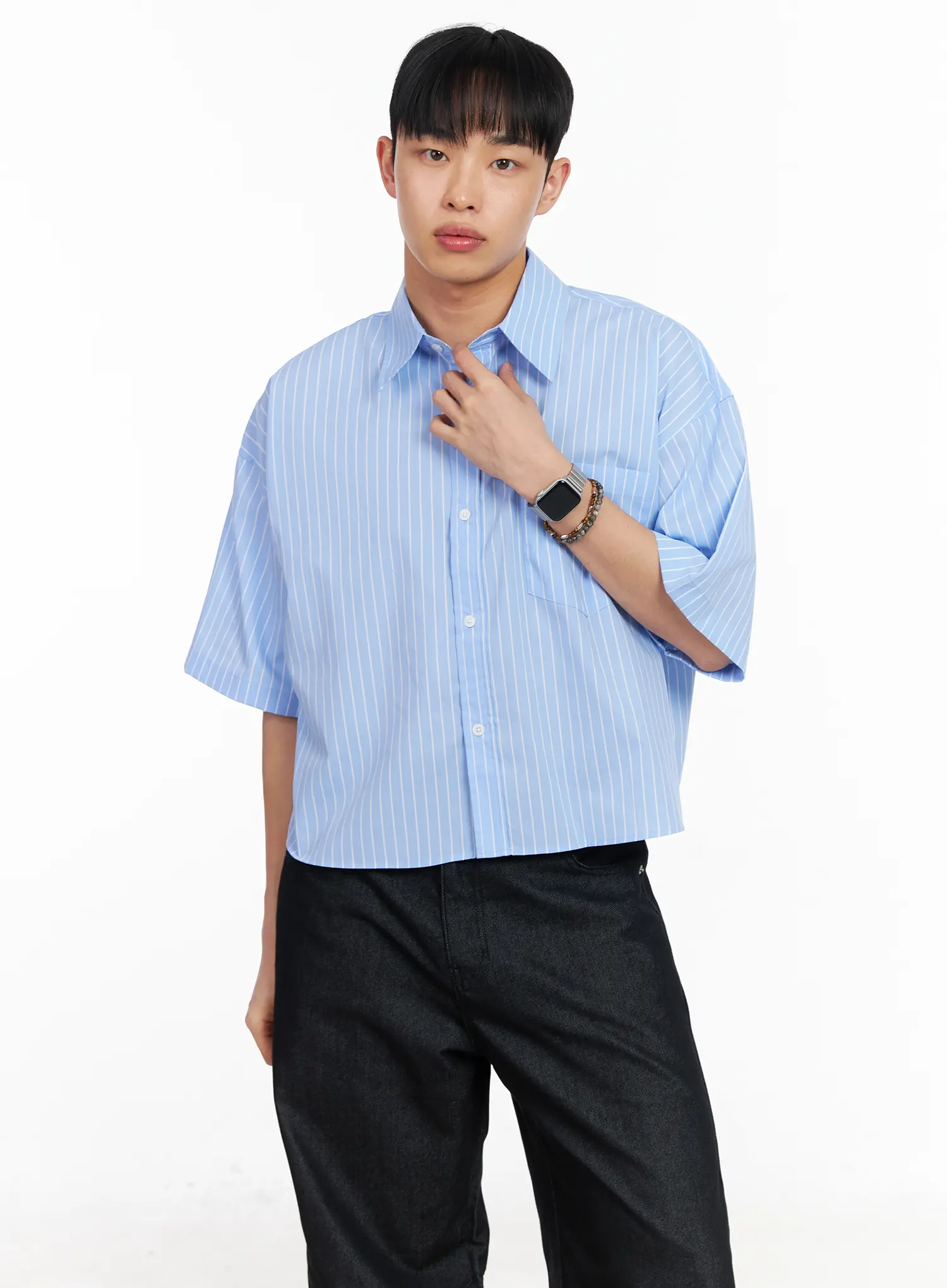 Men's Striped Cropped Shirt IA502 - Image 2
