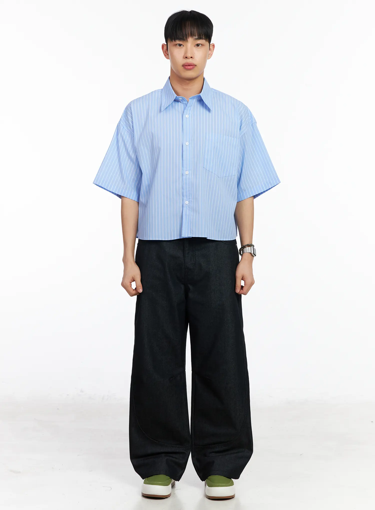 Men's Striped Cropped Shirt IA502 - Image 3