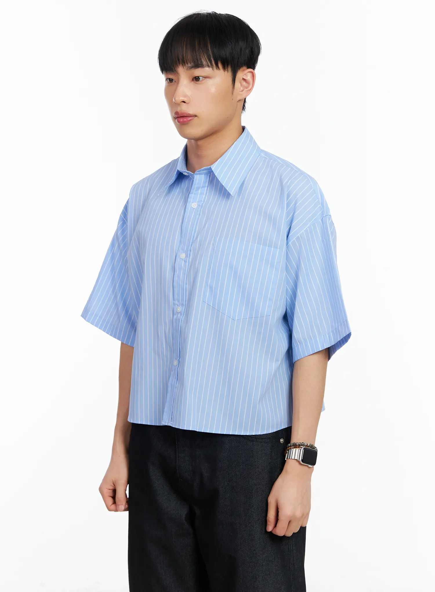 Men's Striped Cropped Shirt IA502 - Image 4