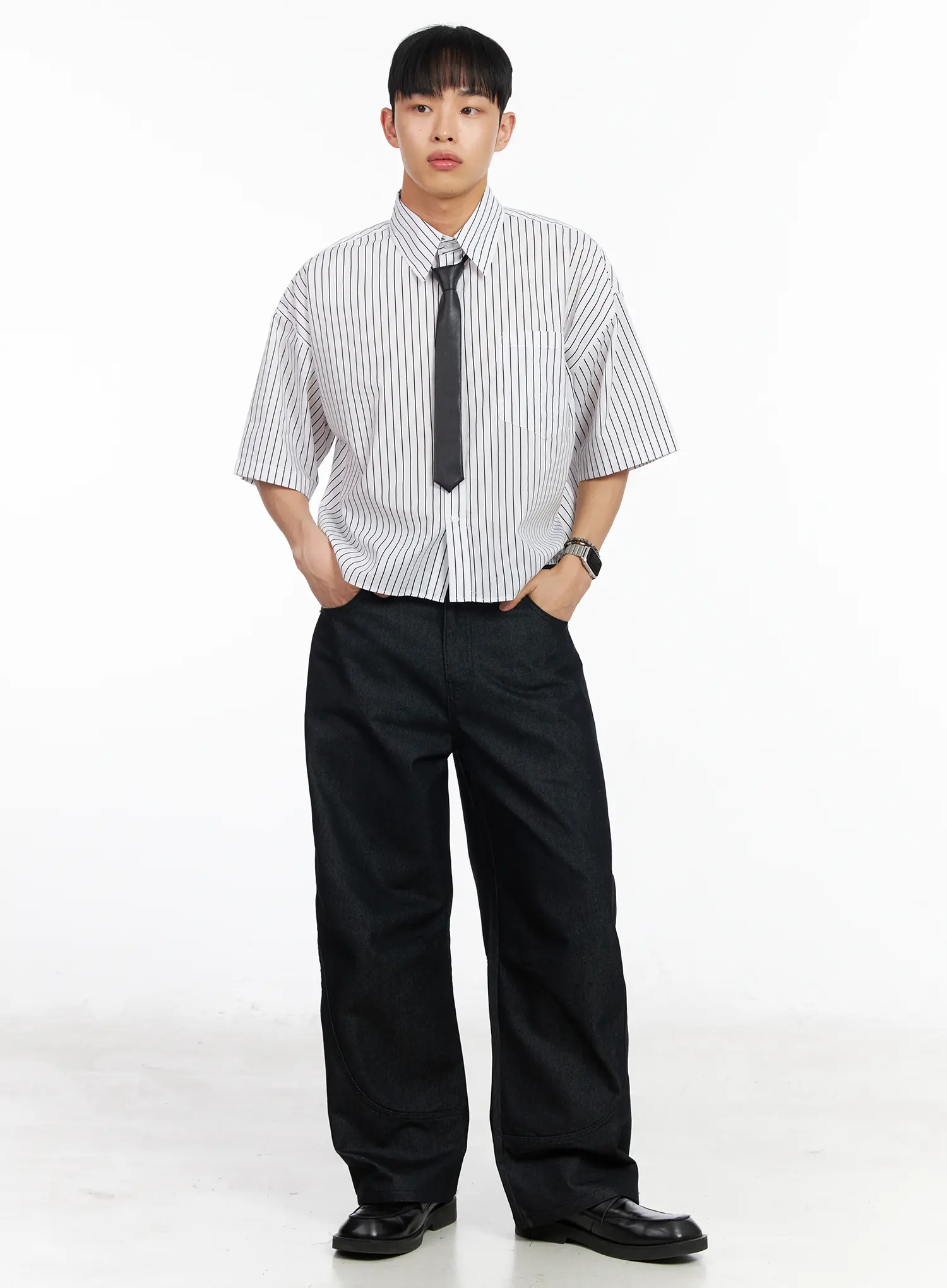 Men's Striped Cropped Shirt IA502 - Image 8