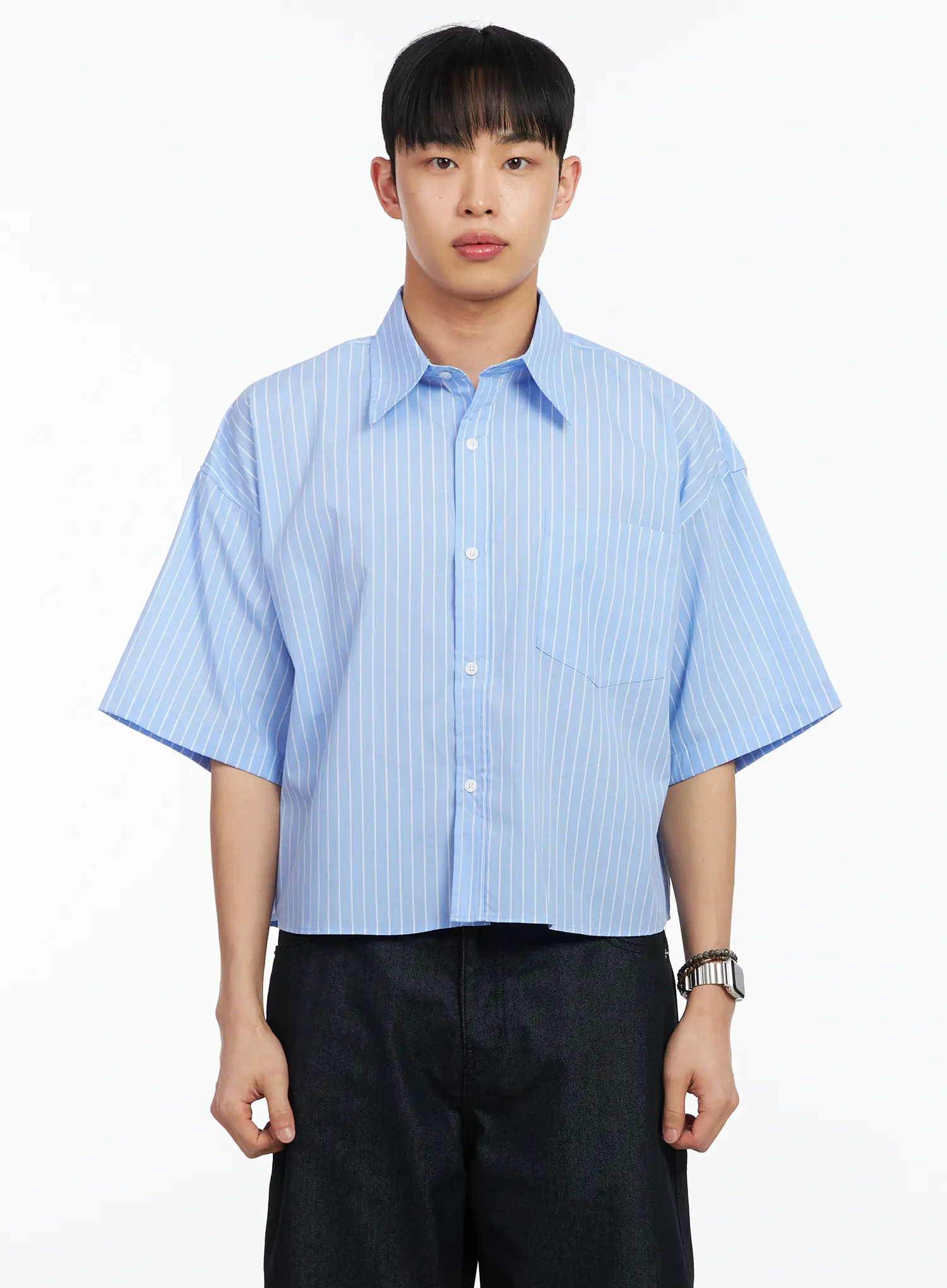 Men's Striped Cropped Shirt IA502 - Image 9