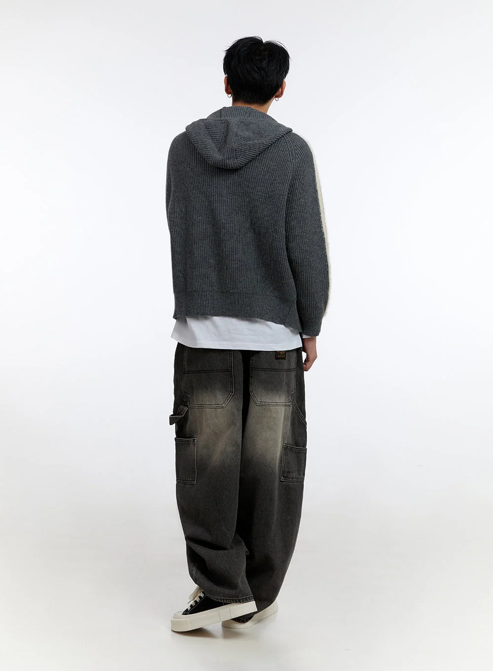 Men's Striped Double Zipper Knit Hoodie IO428 - Image 10