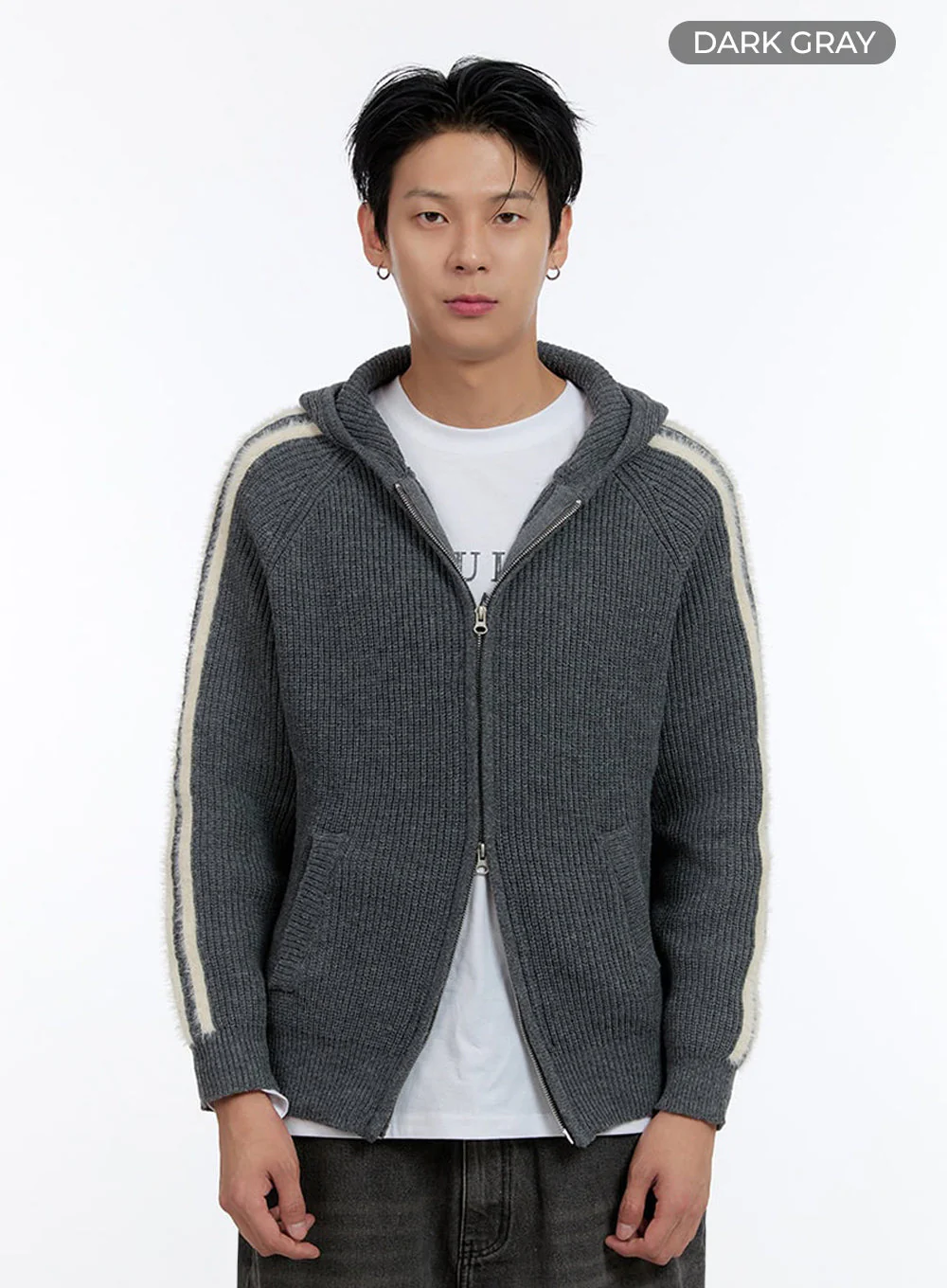 Men's Striped Double Zipper Knit Hoodie IO428 - Image 11