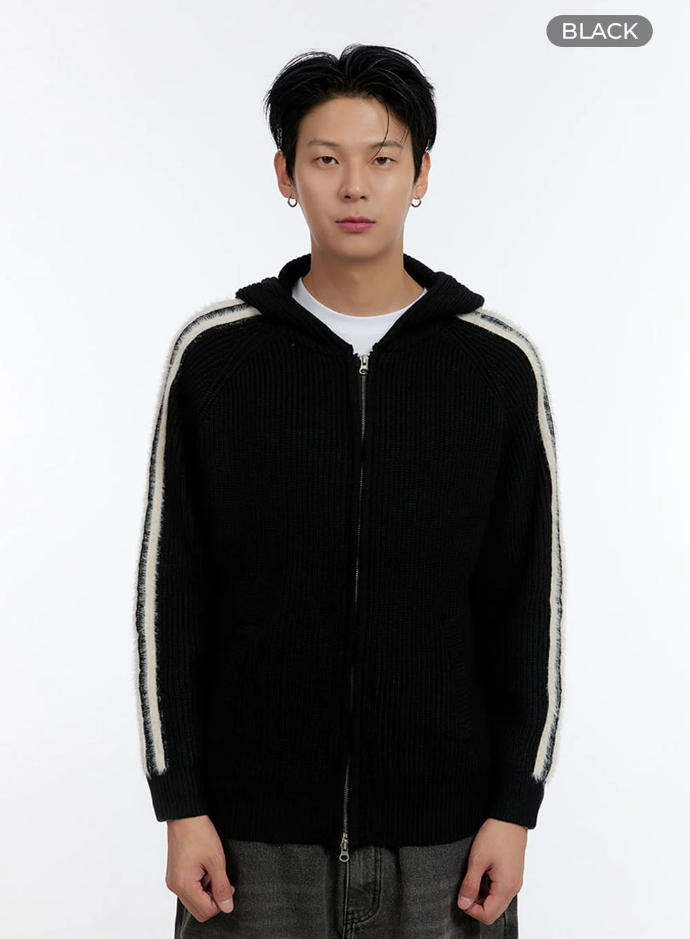 Men's Striped Double Zipper Knit Hoodie IO428 - Image 12