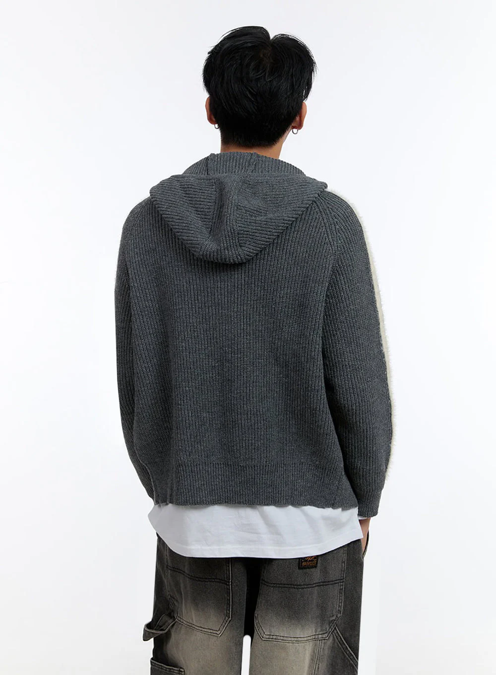 Men's Striped Double Zipper Knit Hoodie IO428 - Image 5