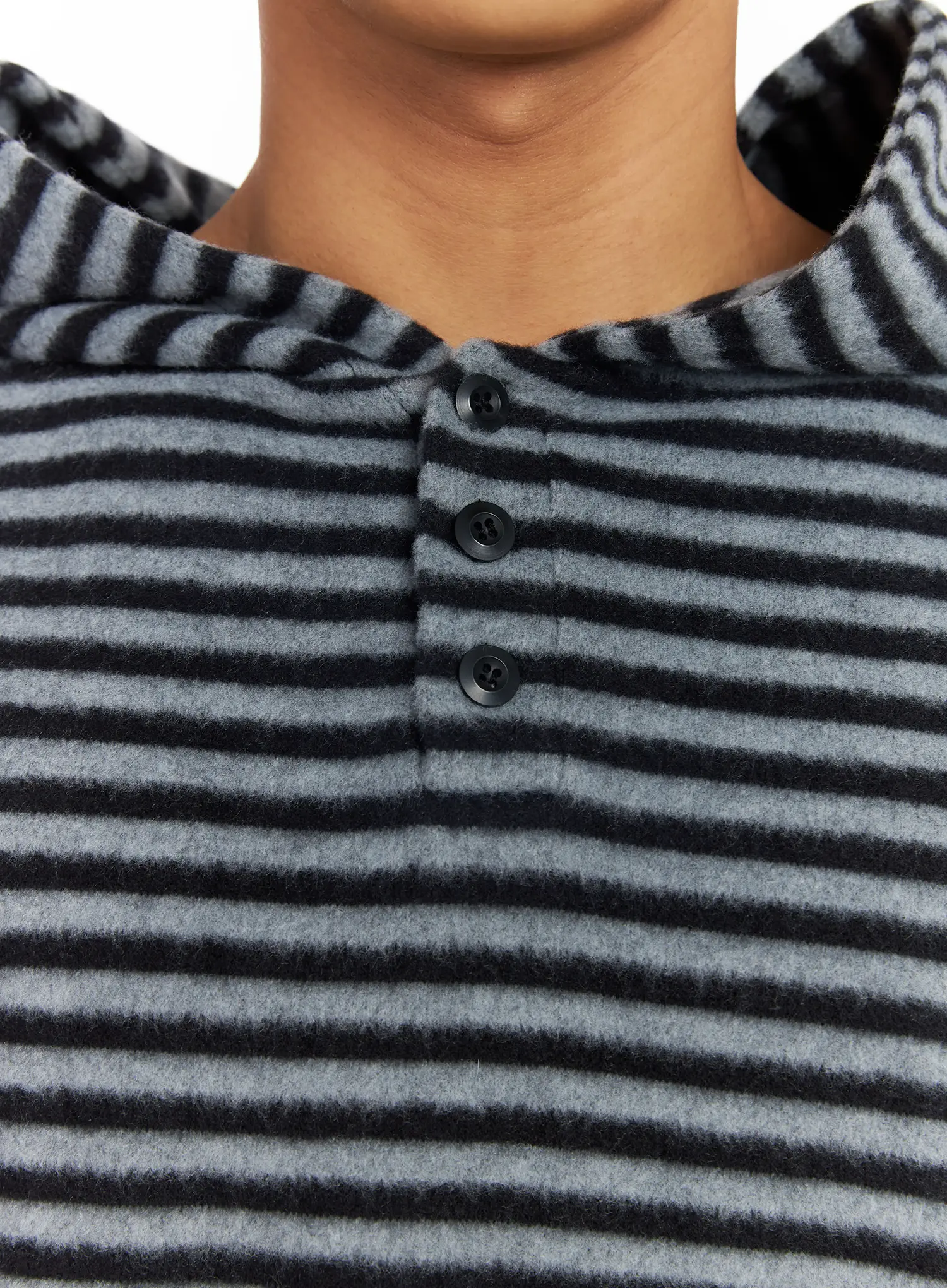 Men's Striped Fleece Henley Hoodie IF506 - Image 11