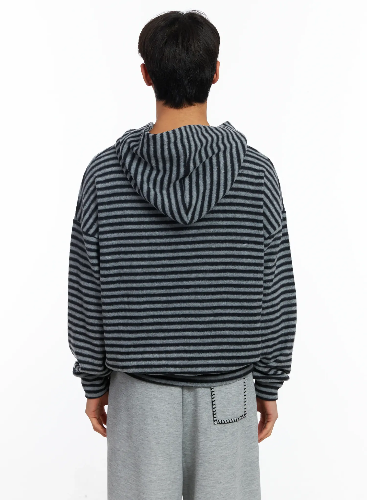 Men's Striped Fleece Henley Hoodie IF506 - Image 5