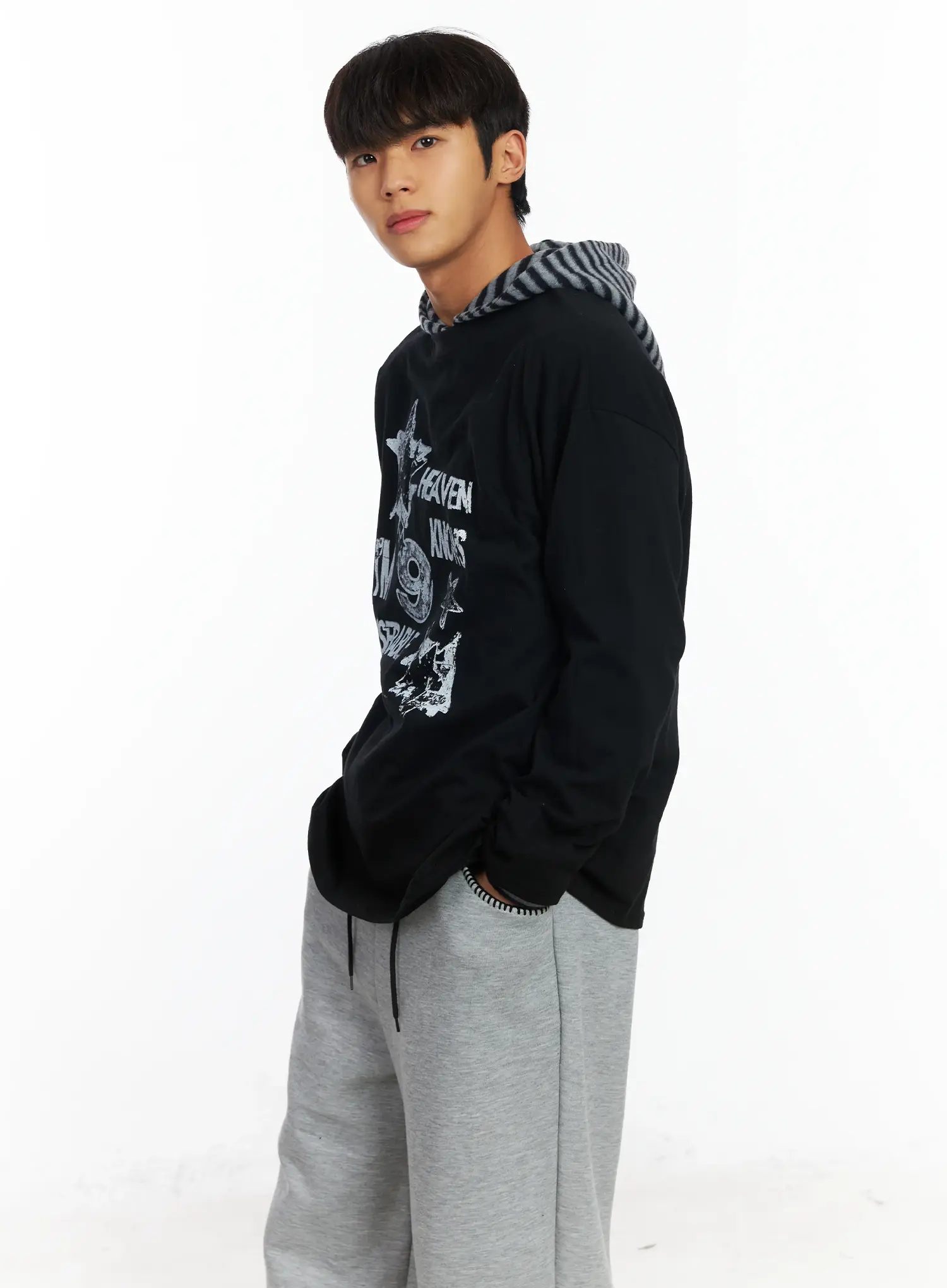 Men's Striped Fleece Henley Hoodie IF506 - Image 8