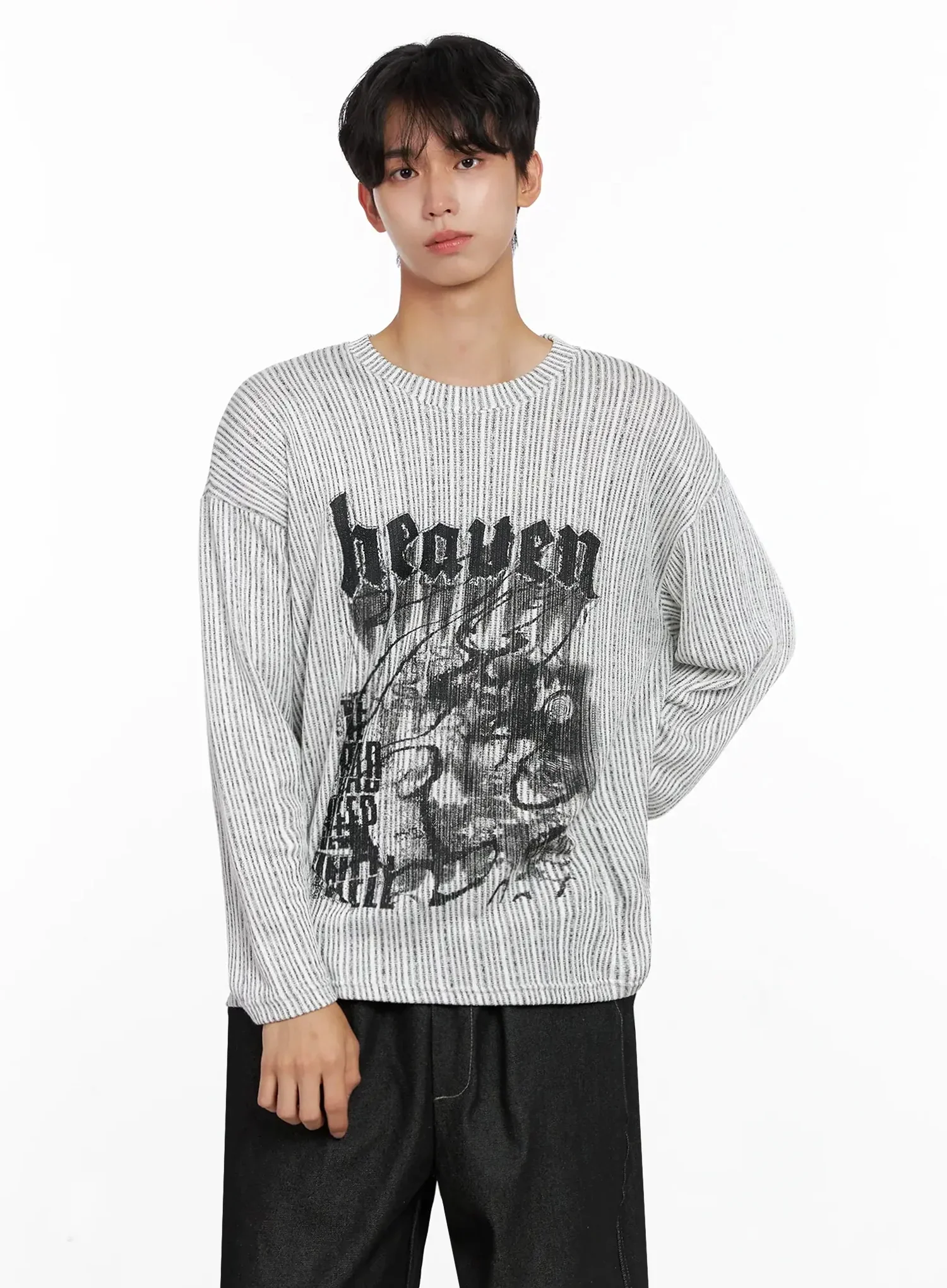 Men's Striped Graphic Knit Long Sleeve IO516 - Image 5