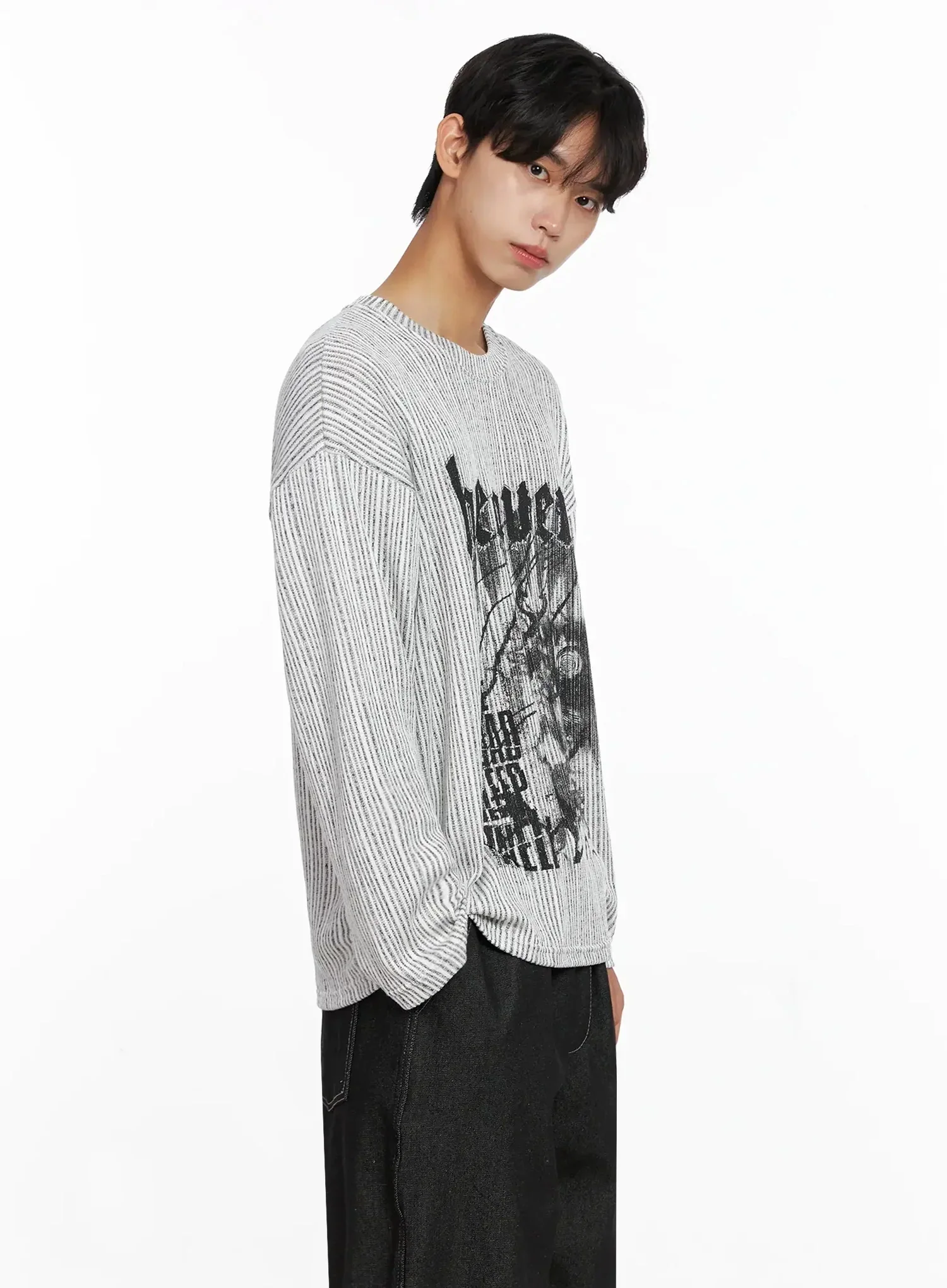 Men's Striped Graphic Knit Long Sleeve IO516 - Image 6