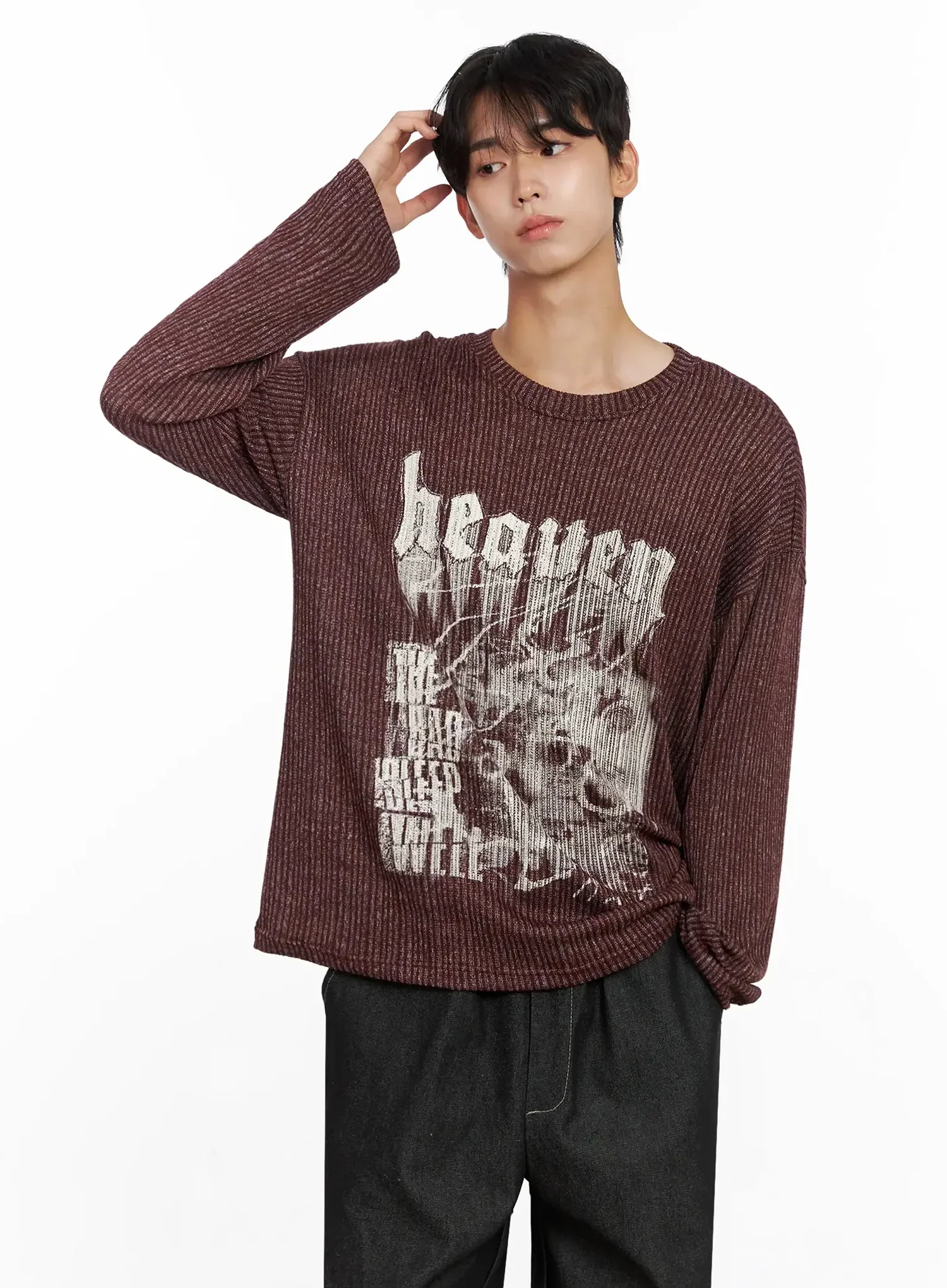 Men's Striped Graphic Knit Long Sleeve IO516 - Image 8