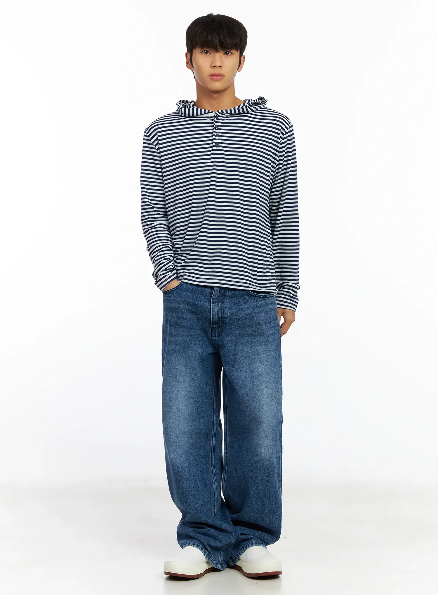 Men's Striped Henley Neck Long Sleeve IF506