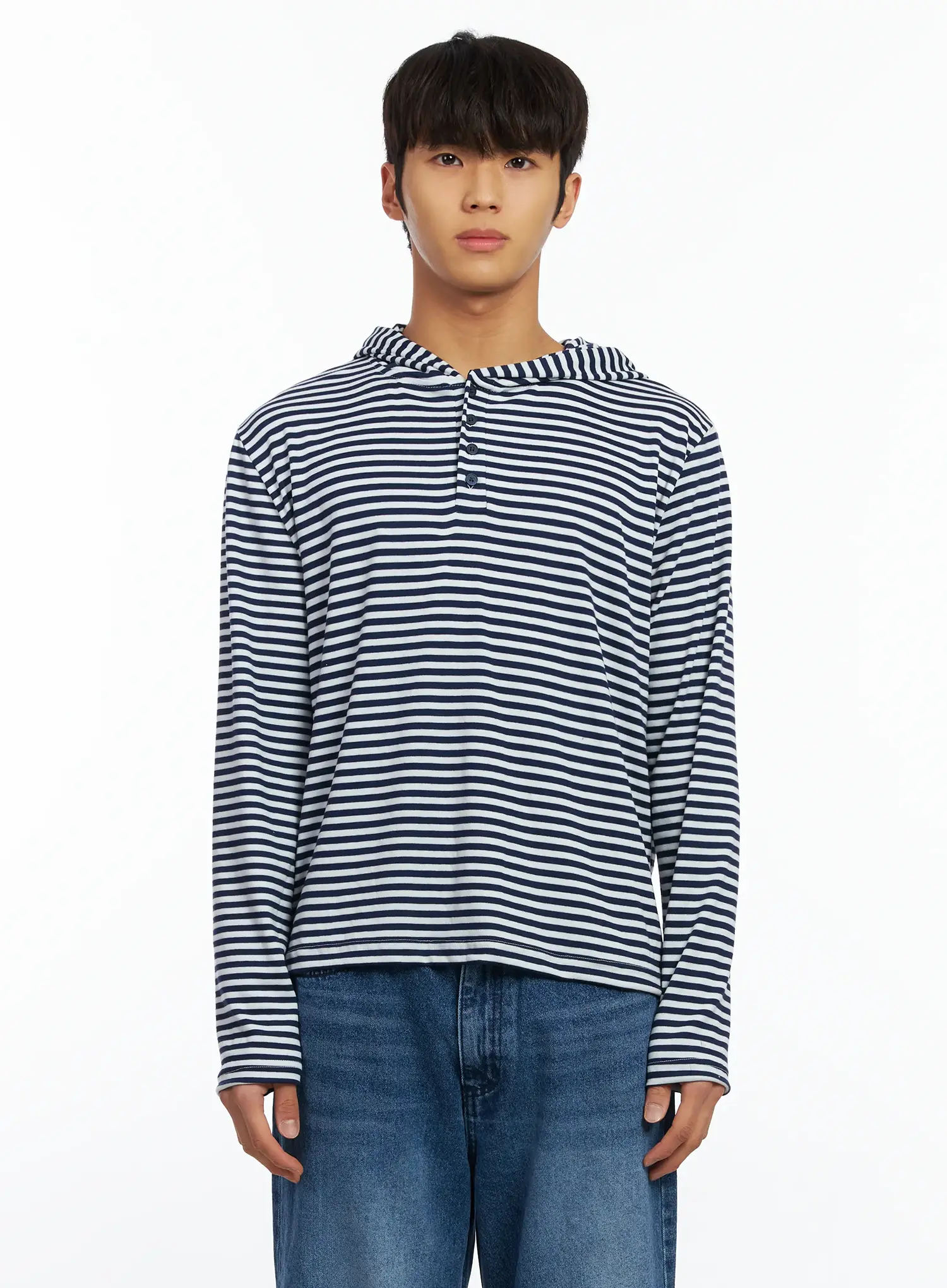 Men's Striped Henley Neck Long Sleeve IF506 - Image 11