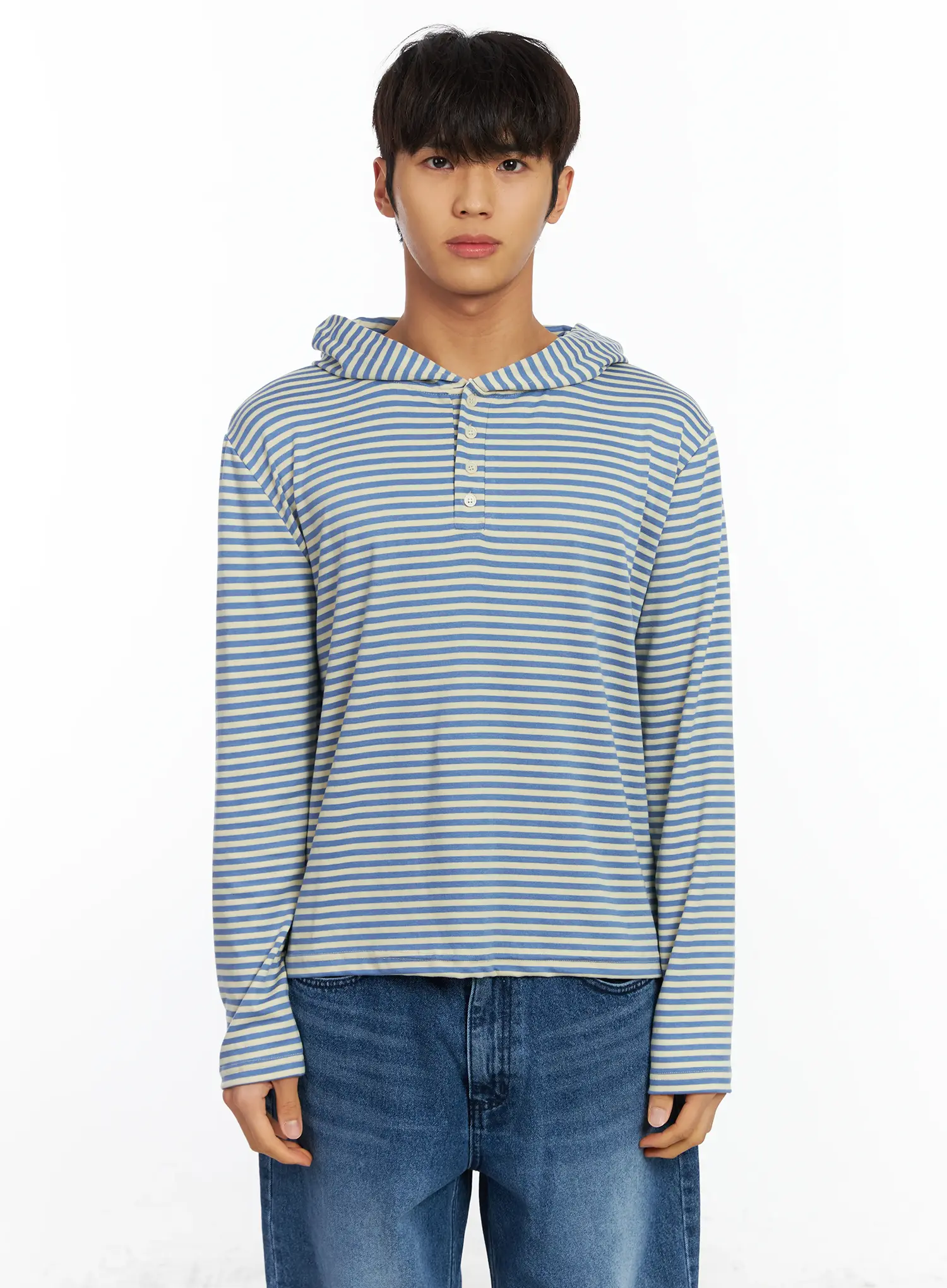 Men's Striped Henley Neck Long Sleeve IF506 - Image 12